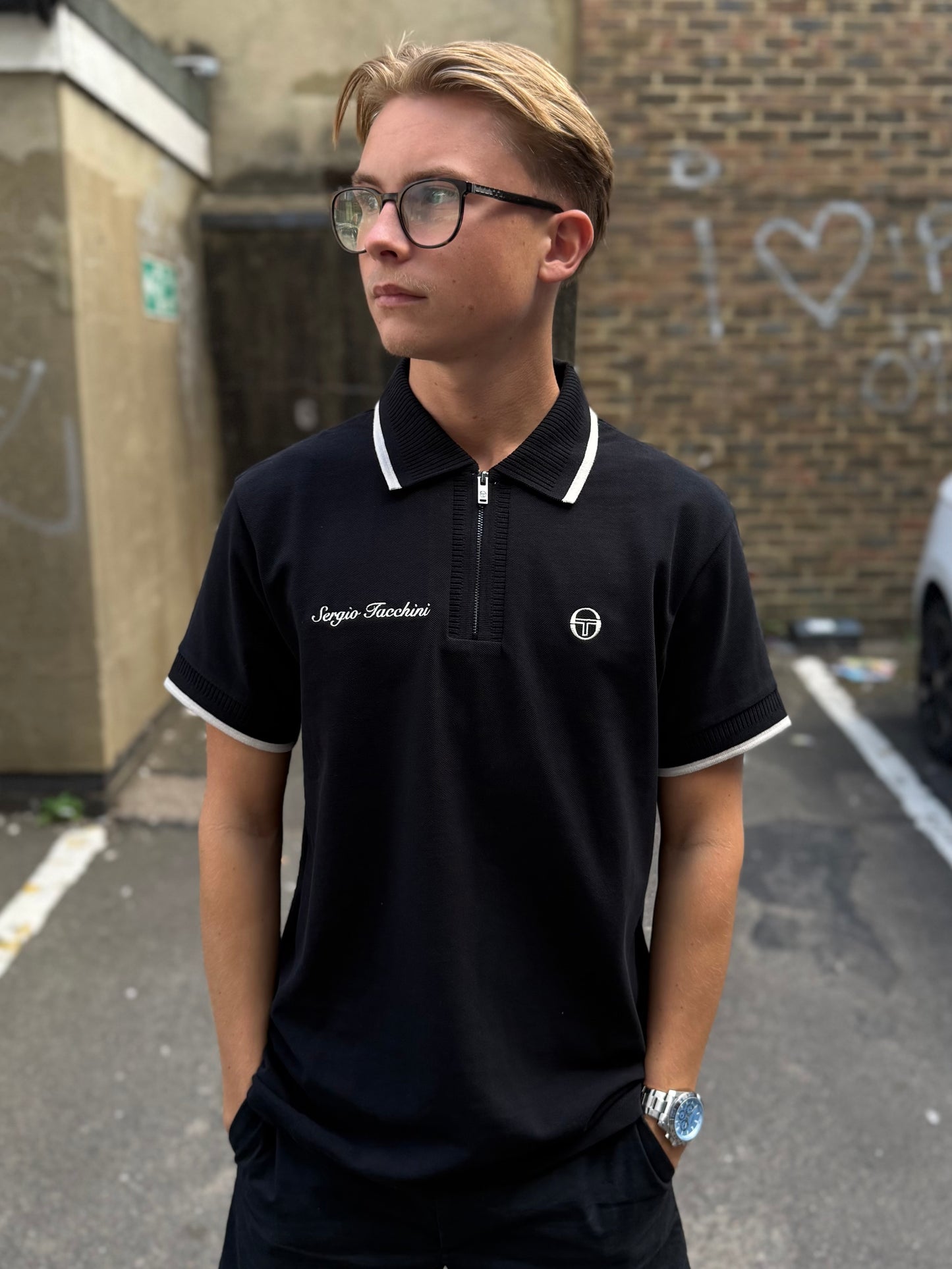 Sergio Tacchini Davide Zip Polo Shirt Black