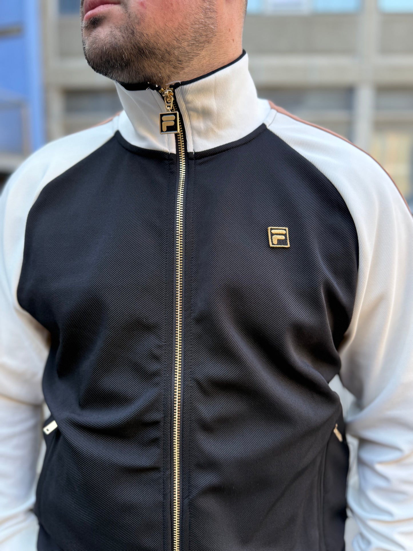 Fila Vintage Cory Colour Block Track Top Black/White Down/Raw Umber