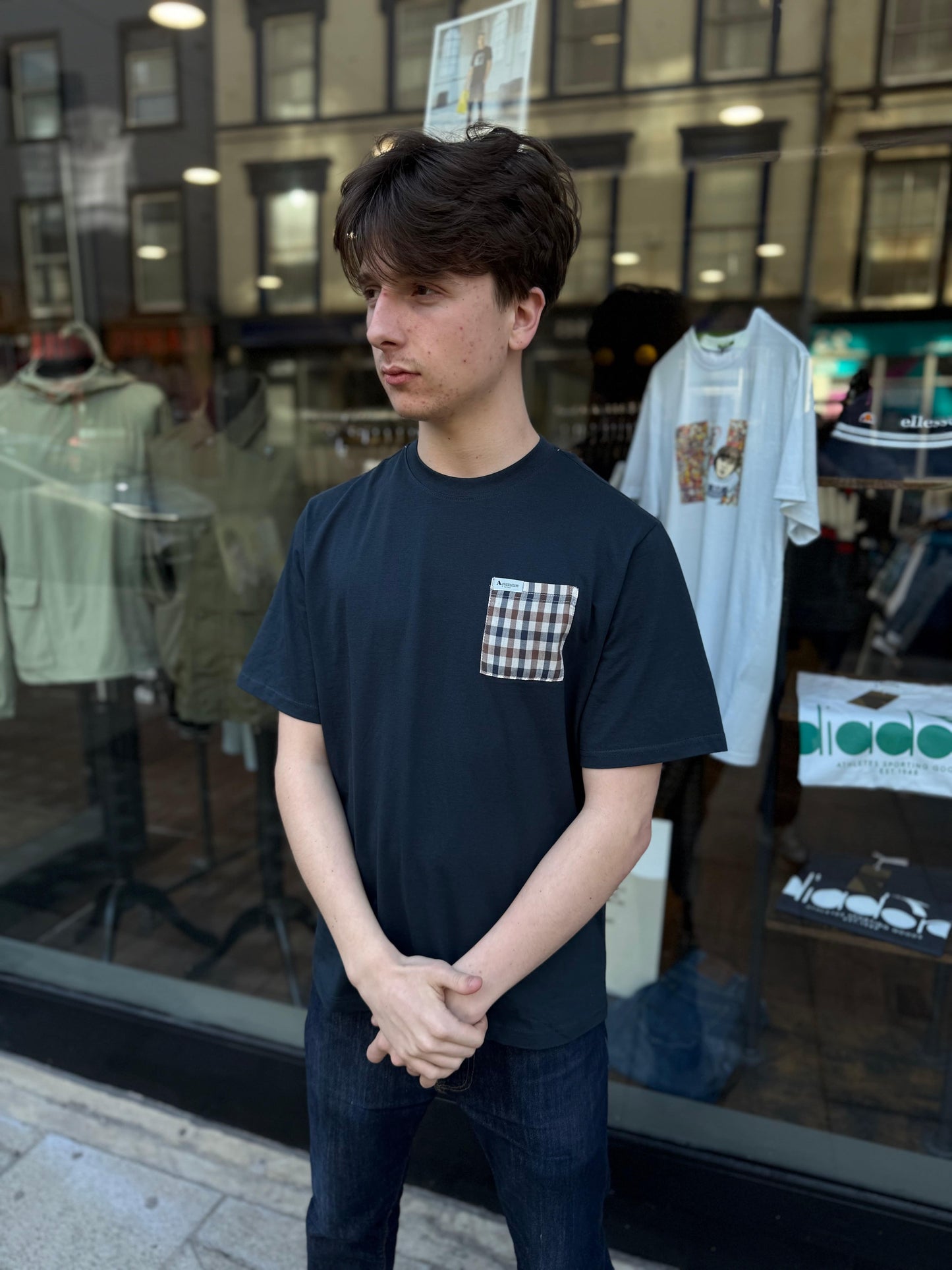 Aquascutum Club Check Pocket T-shirt Navy - RD1 Clothing
