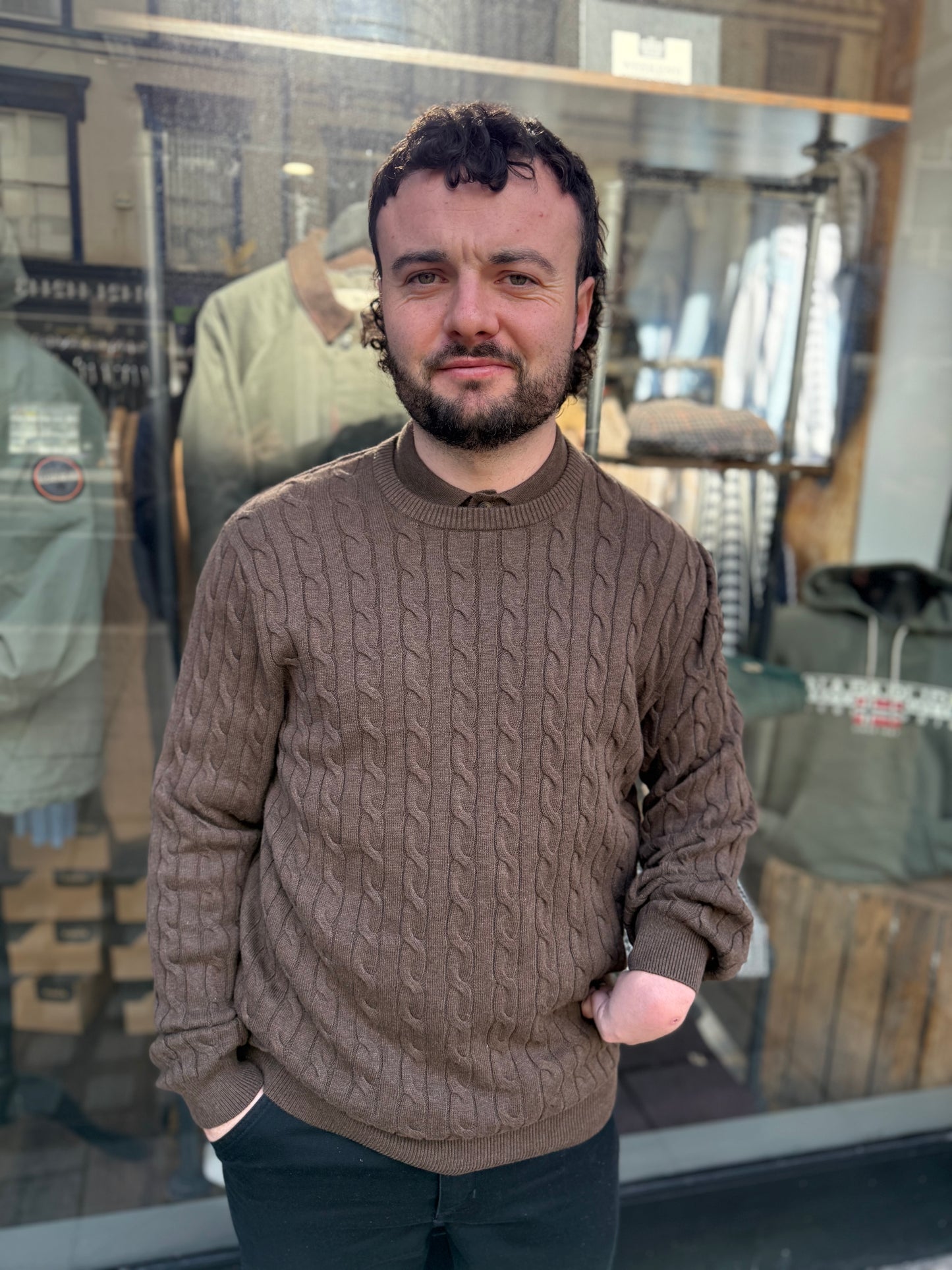 Only & Sons Cable Crew Knitted Jumper Brown - RD1 Clothing