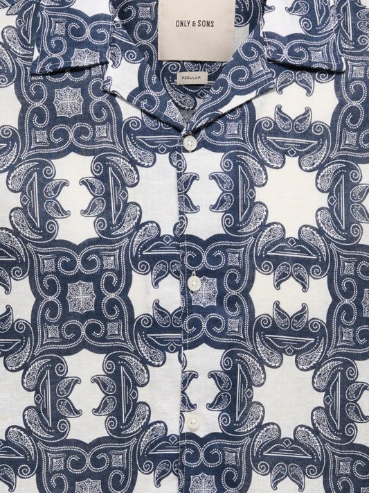 Only & Sons Onscaiden Reg Fit Linen Blend Shirt Navy - RD1 Clothing