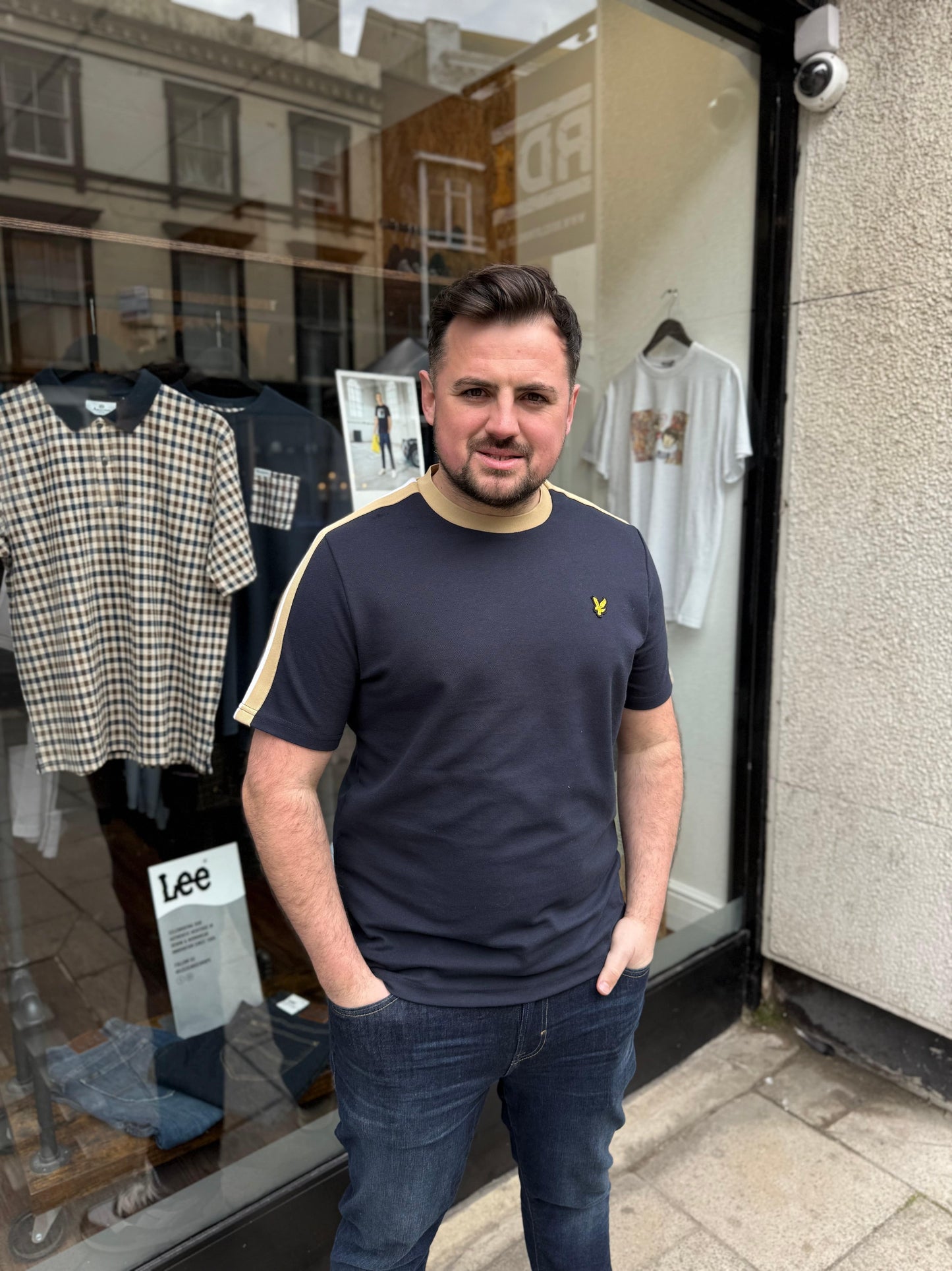 Lyle & Scott Contrast Taped T-Shirt In Dark Navy - RD1 Clothing