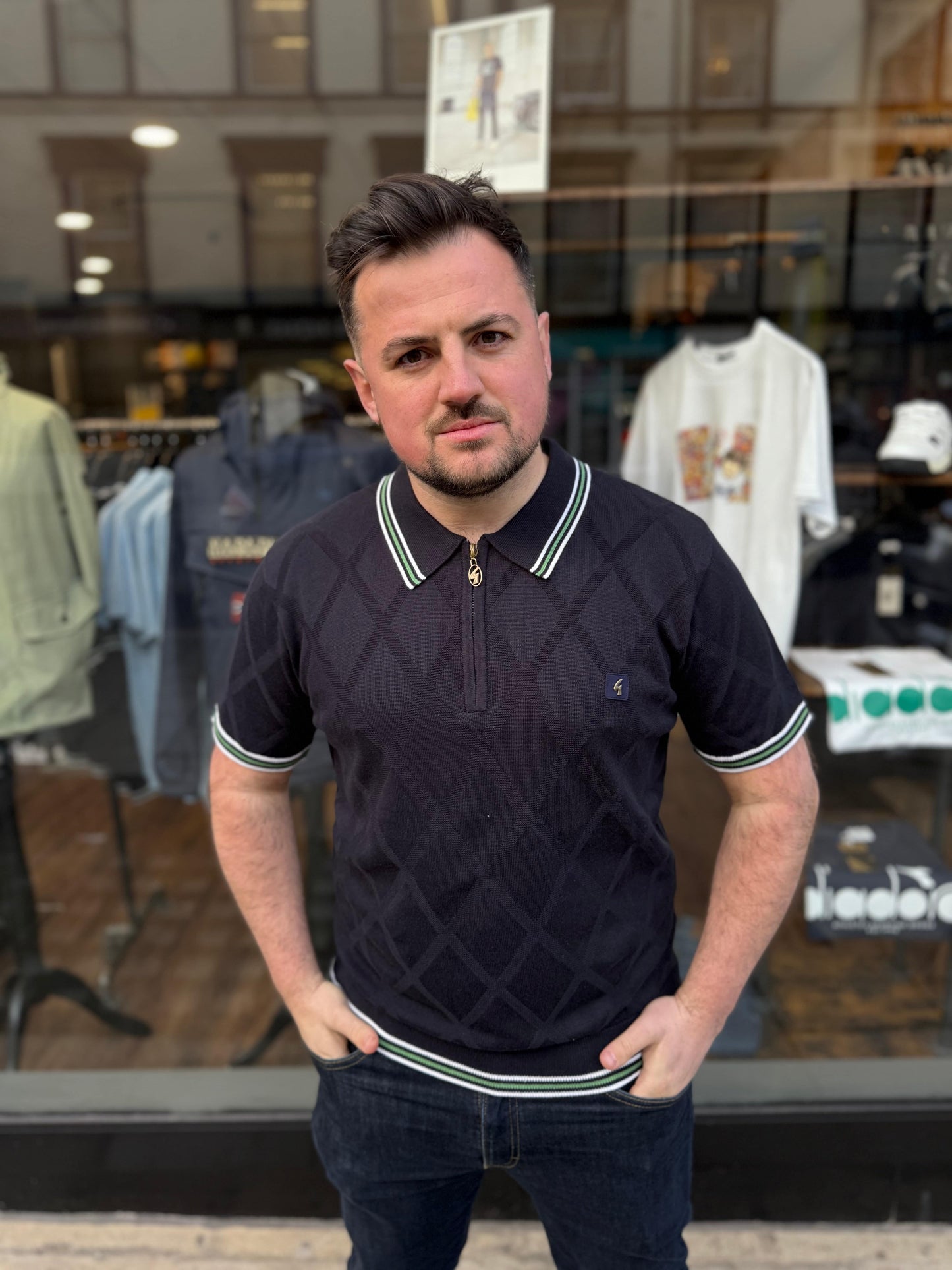 Gabicci Moore S/S Zip Knit Polo Navy - RD1 Clothing