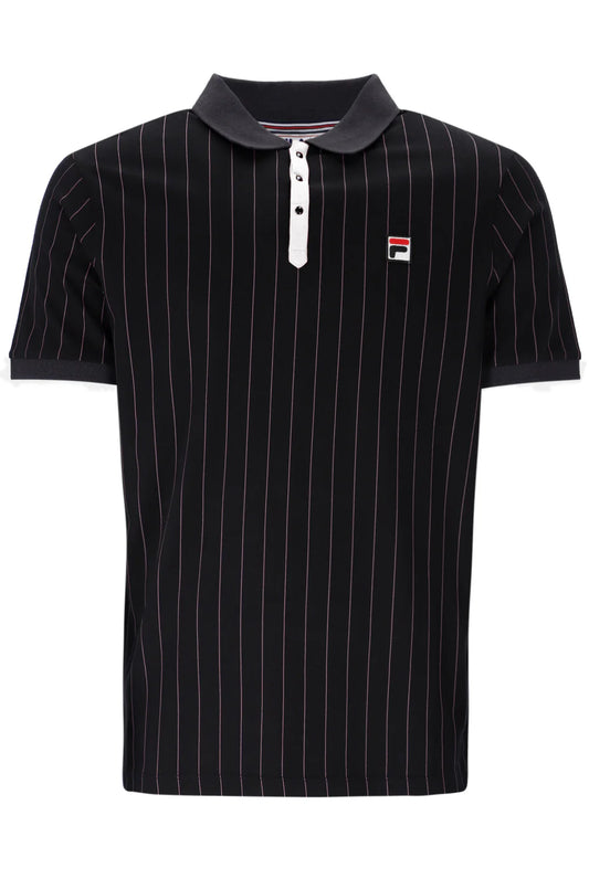 Fila Vintage BB1 Classic Striped Polo Shirt Black/Gardenia/Fig/Charcoal