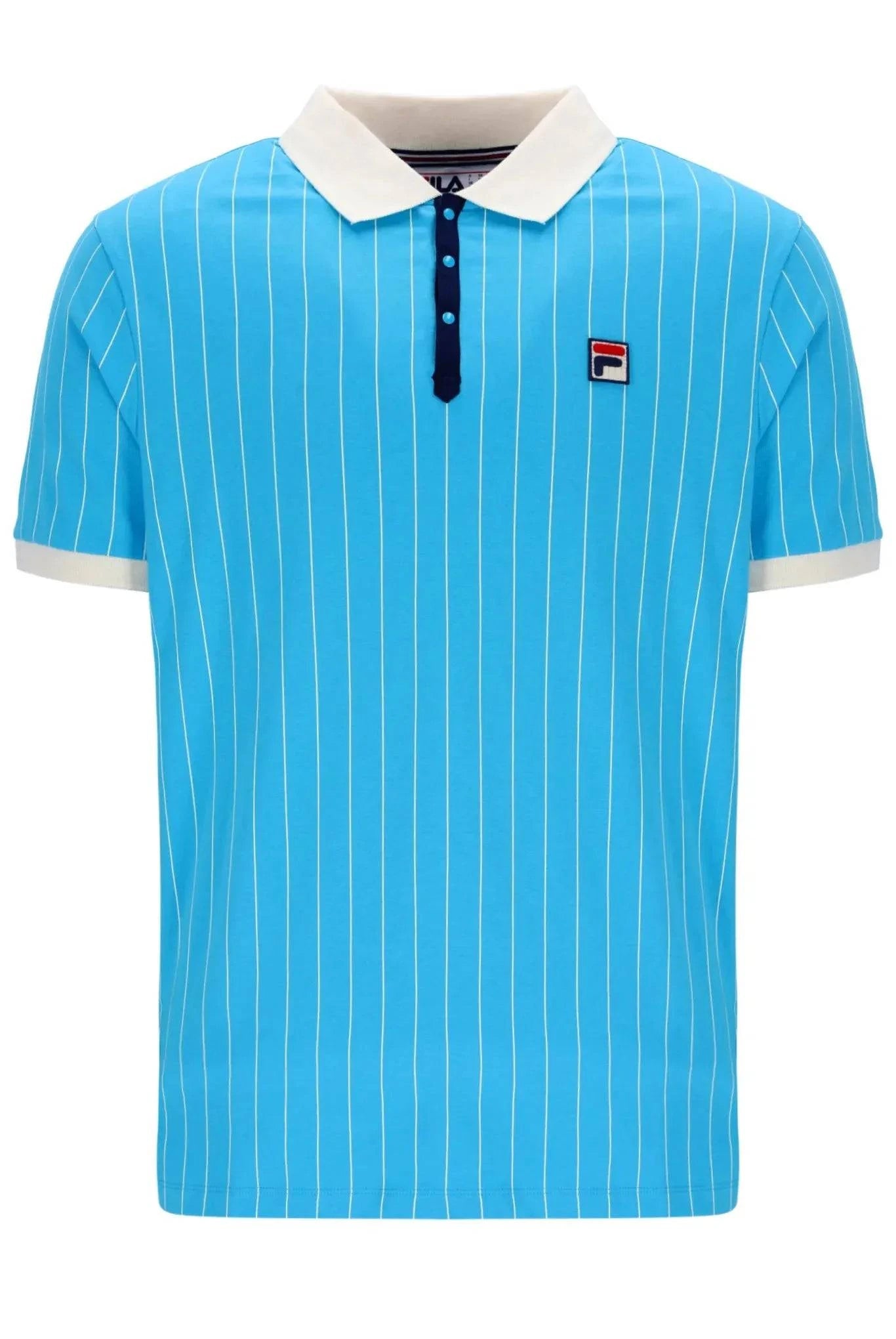 Fila BB1 Striped Polo In Cyan Blue/Gardenia/Navy - RD1 Clothing