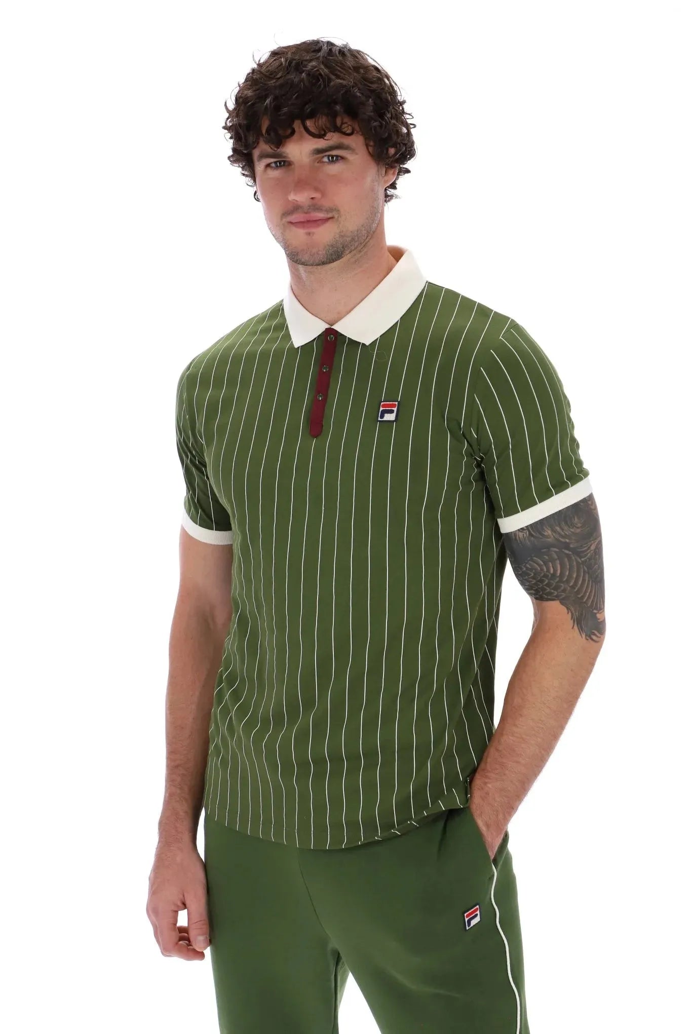 Fila BB1 Striped Polo In Chive/Gardenia/Windsor Wine