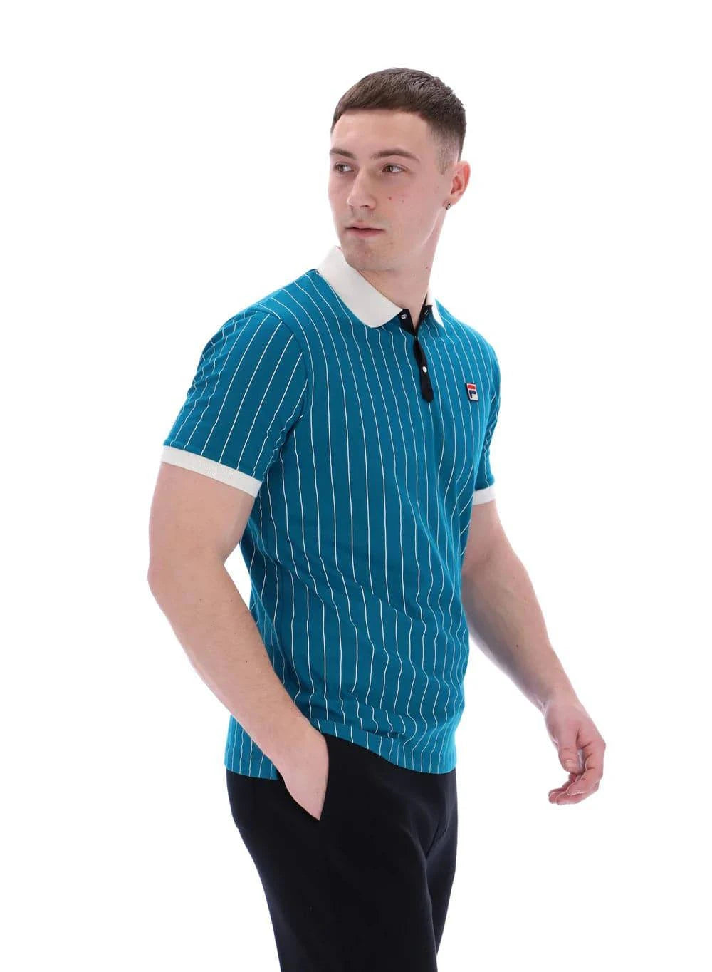 Fila BB1 Classic Vintage Striped Polo Deep Lagoon/Gardenia/Black - RD1 Clothing