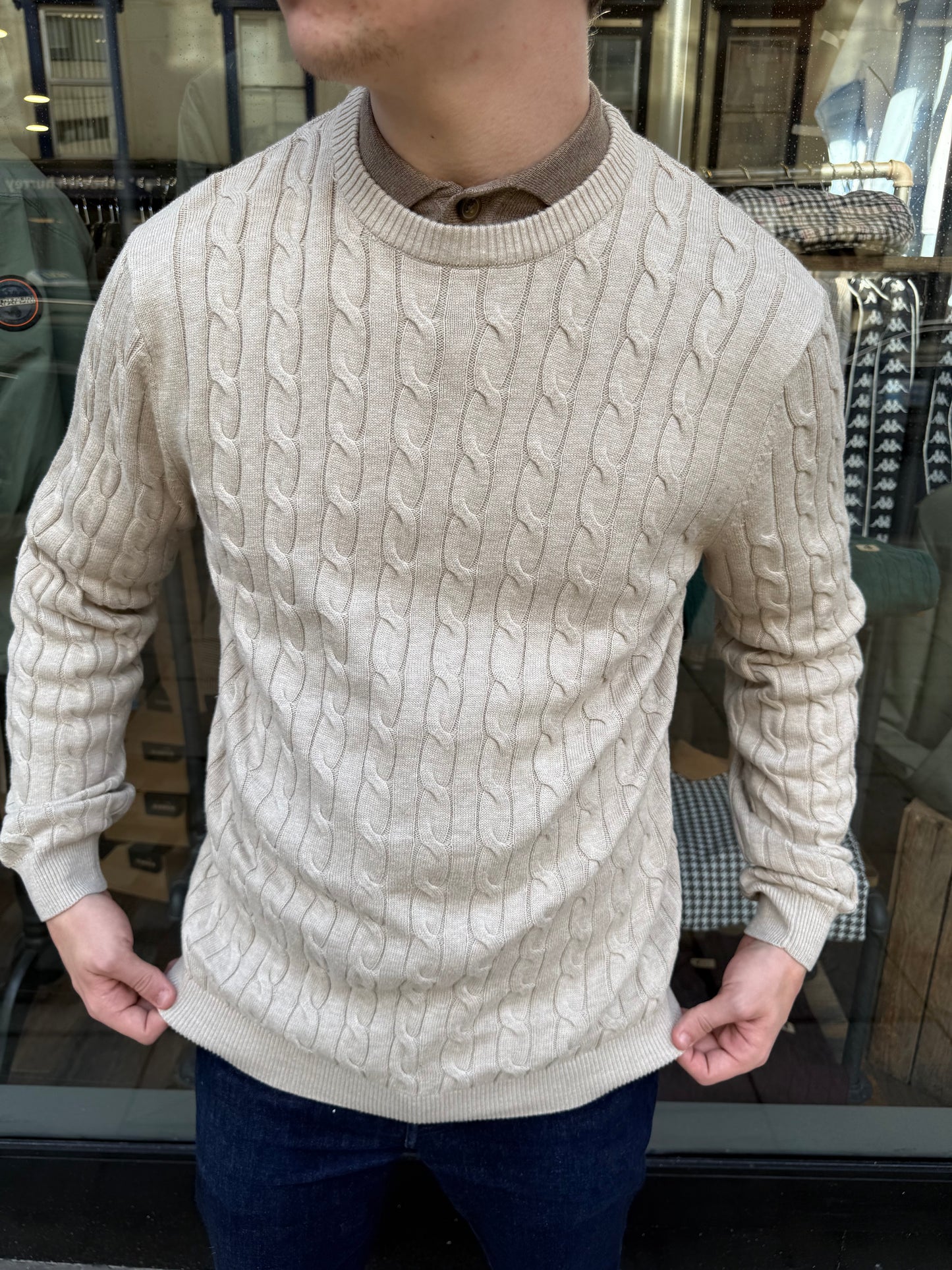 Only & Sons Cable Crew Knitted Jumper Oatmeal - RD1 Clothing