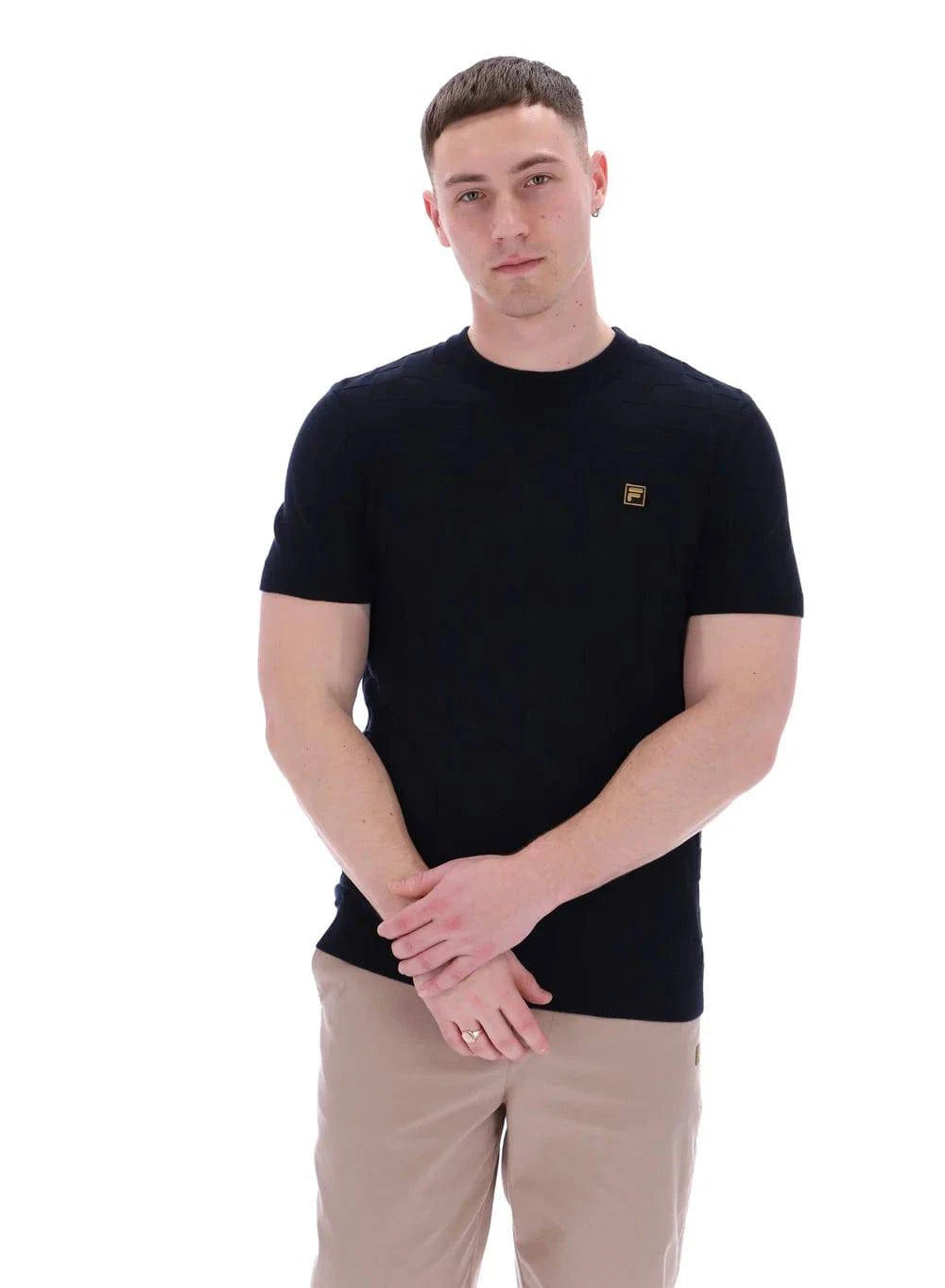 Fila Gold Campbell Square Knit T-Shirt Black - RD1 Clothing