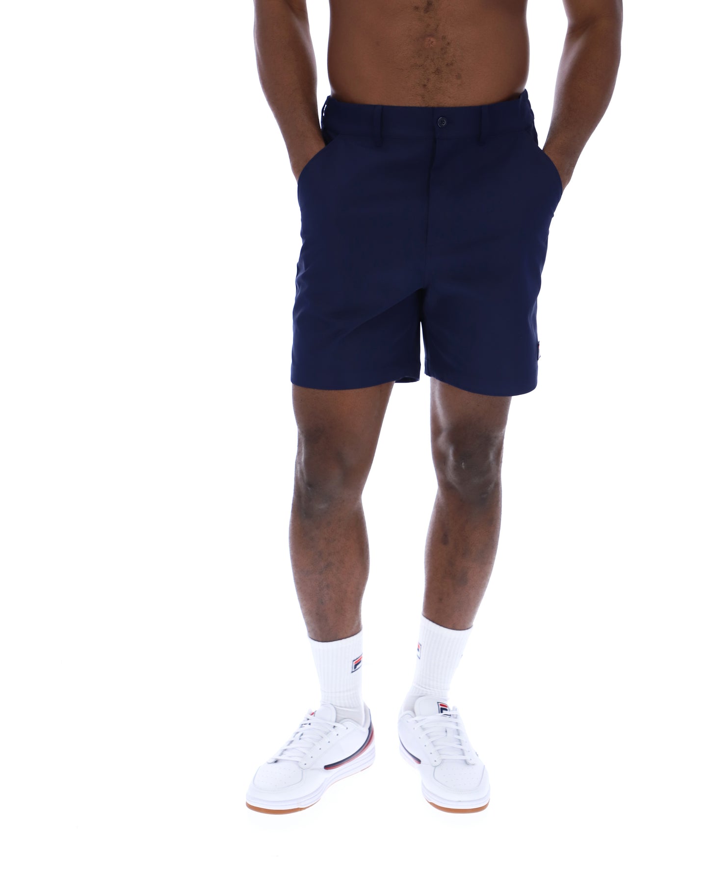 Fila Caruso chino shorts in navy, casual men's shorts with a relaxed fit and classic design, displayed on a neutral background.