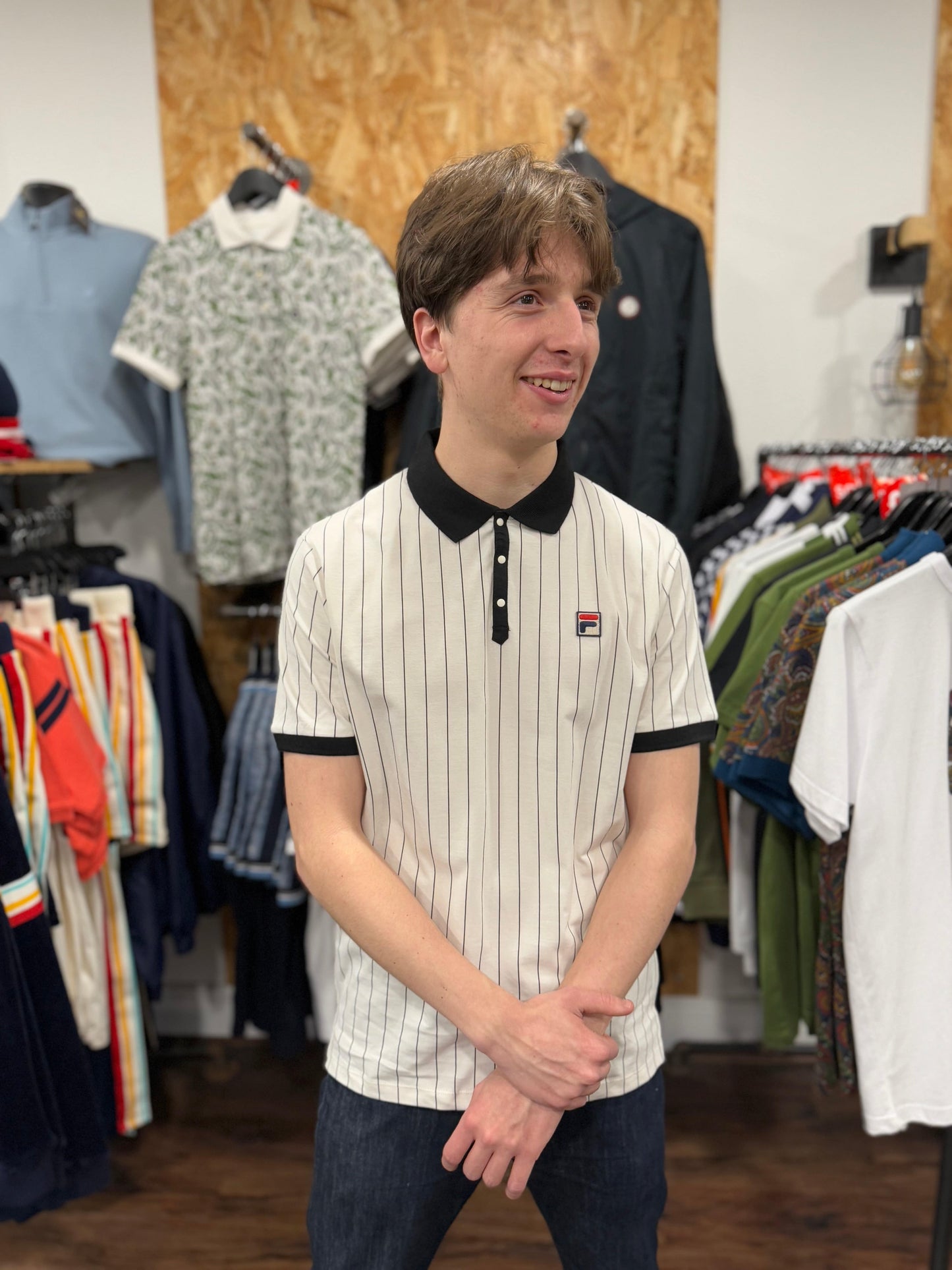 Fila BB1 Striped Polo In Gardenia/Black - RD1 Clothing