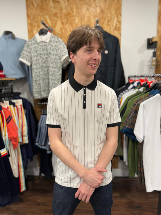 Fila BB1 Striped Polo In Gardenia/Black - RD1 Clothing