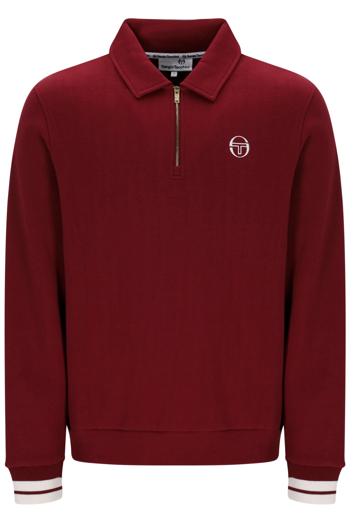Sergio Tacchini merlot and gardenia knitwear quarter zip polo sweatshirt with a sporty design and ribbed collar.