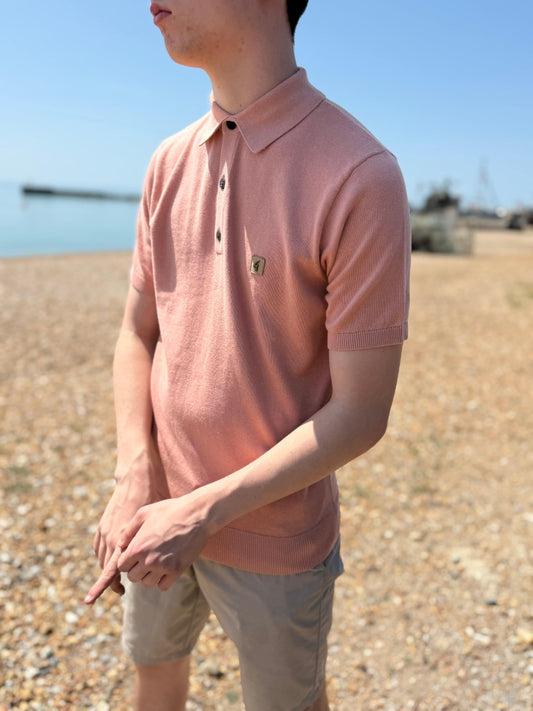 Gabicci Vintage Jackson Short Sleeve Plain Knitted Polo Peach - RD1 Clothing