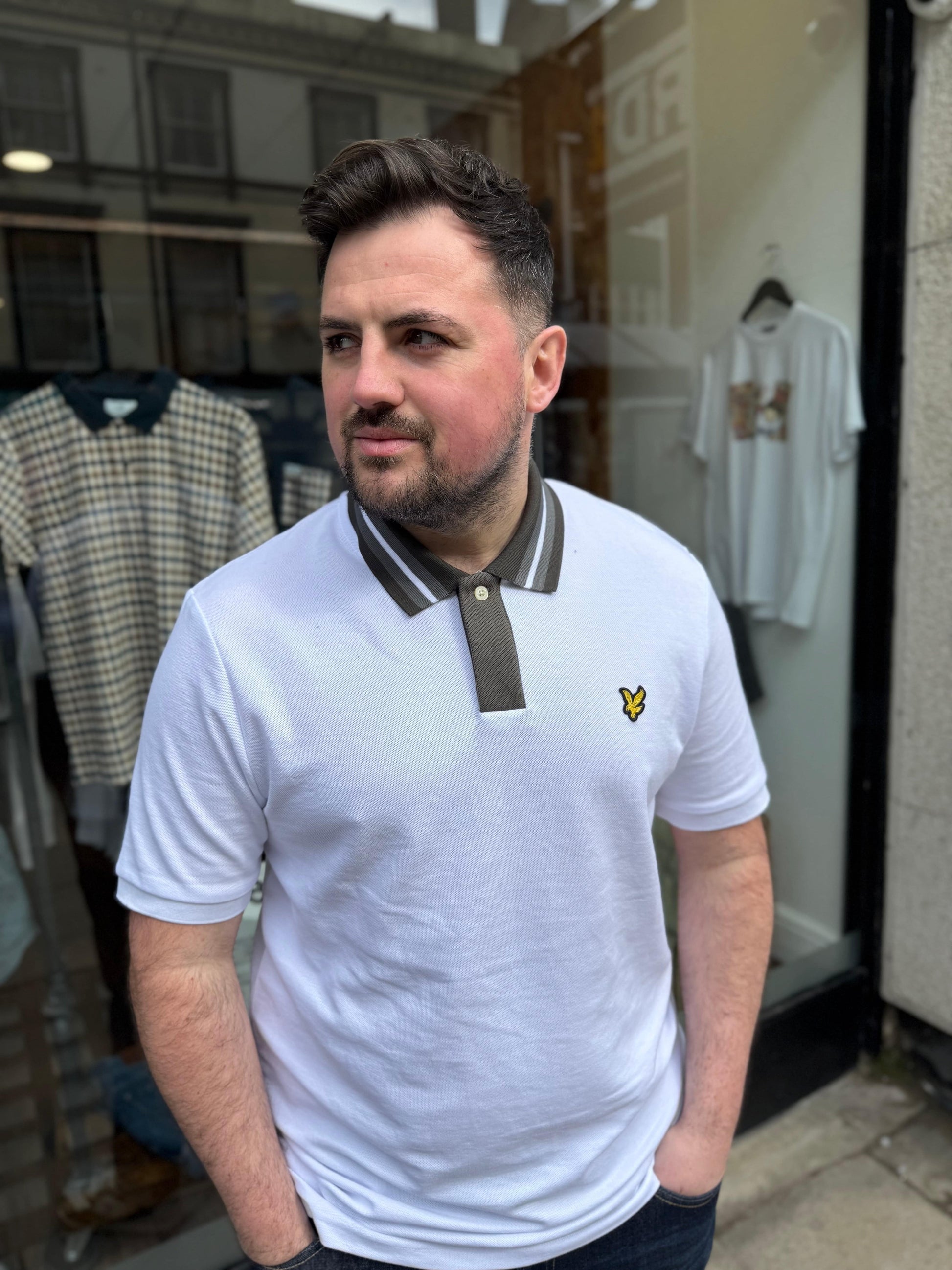 Lyle & Scott Contrast Tipped Collar Polo Shirt In White - RD1 Clothing