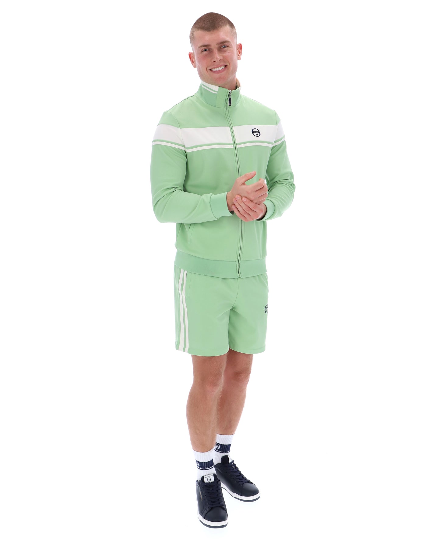 Sergio Tacchini Damarindo track top in quiet green and gardenia, featuring a sporty design with the brand logo on the chest.