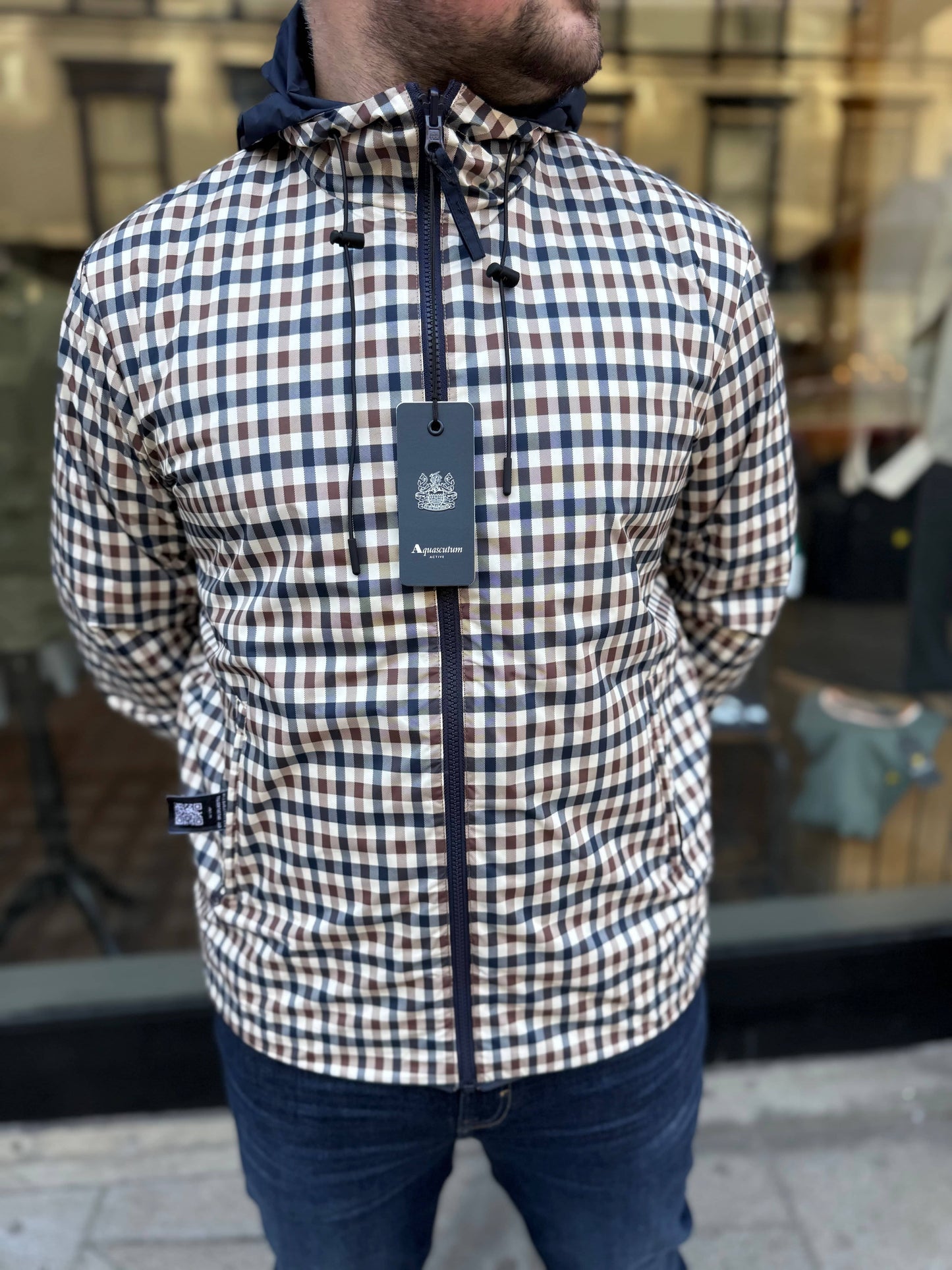 Aquascutum Reversible Zip Up Jacket - Club Check & Navy - RD1 Clothing