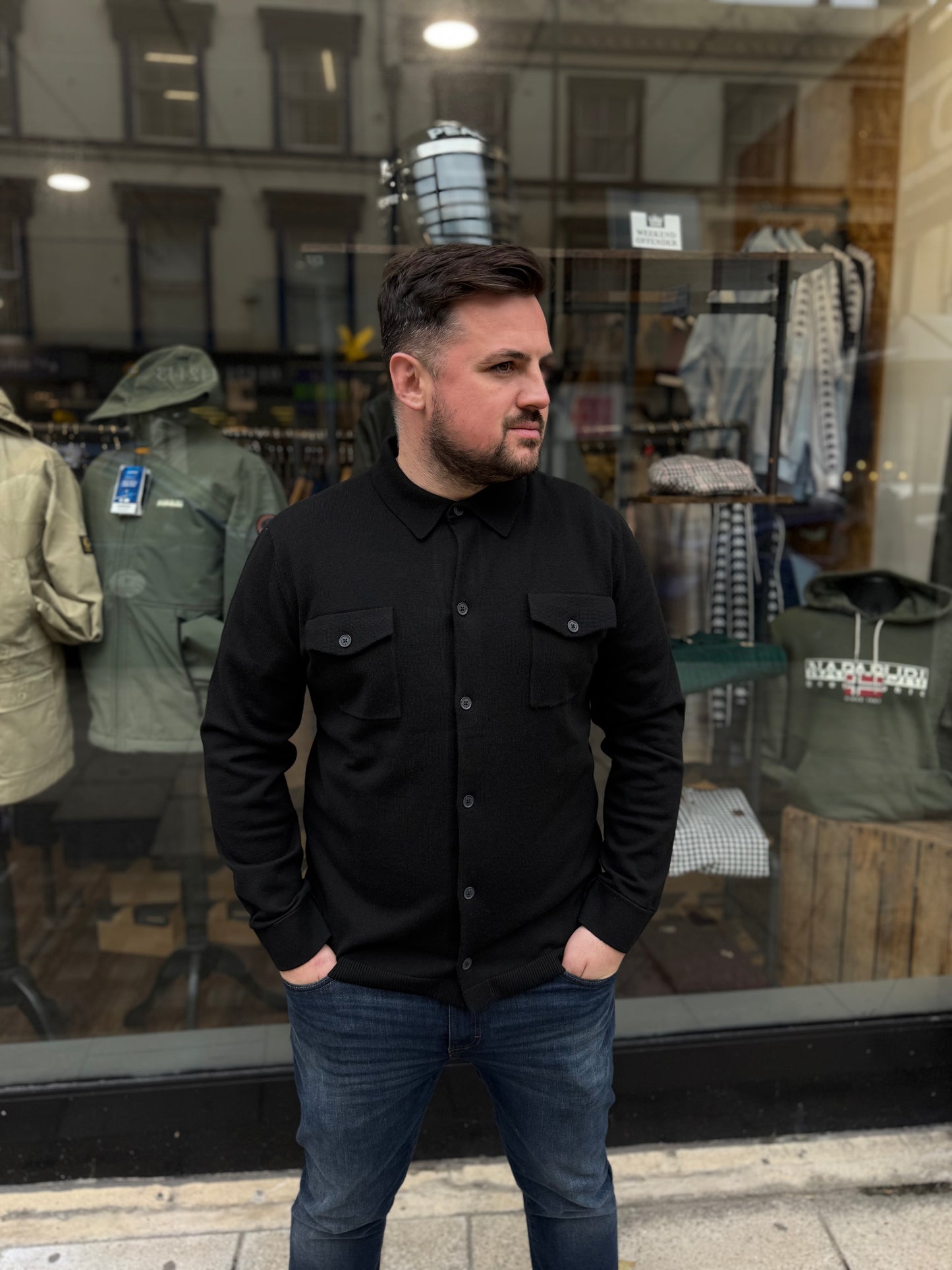 Arthur & Russell Button Through Overshirt Black - RD1 Clothing