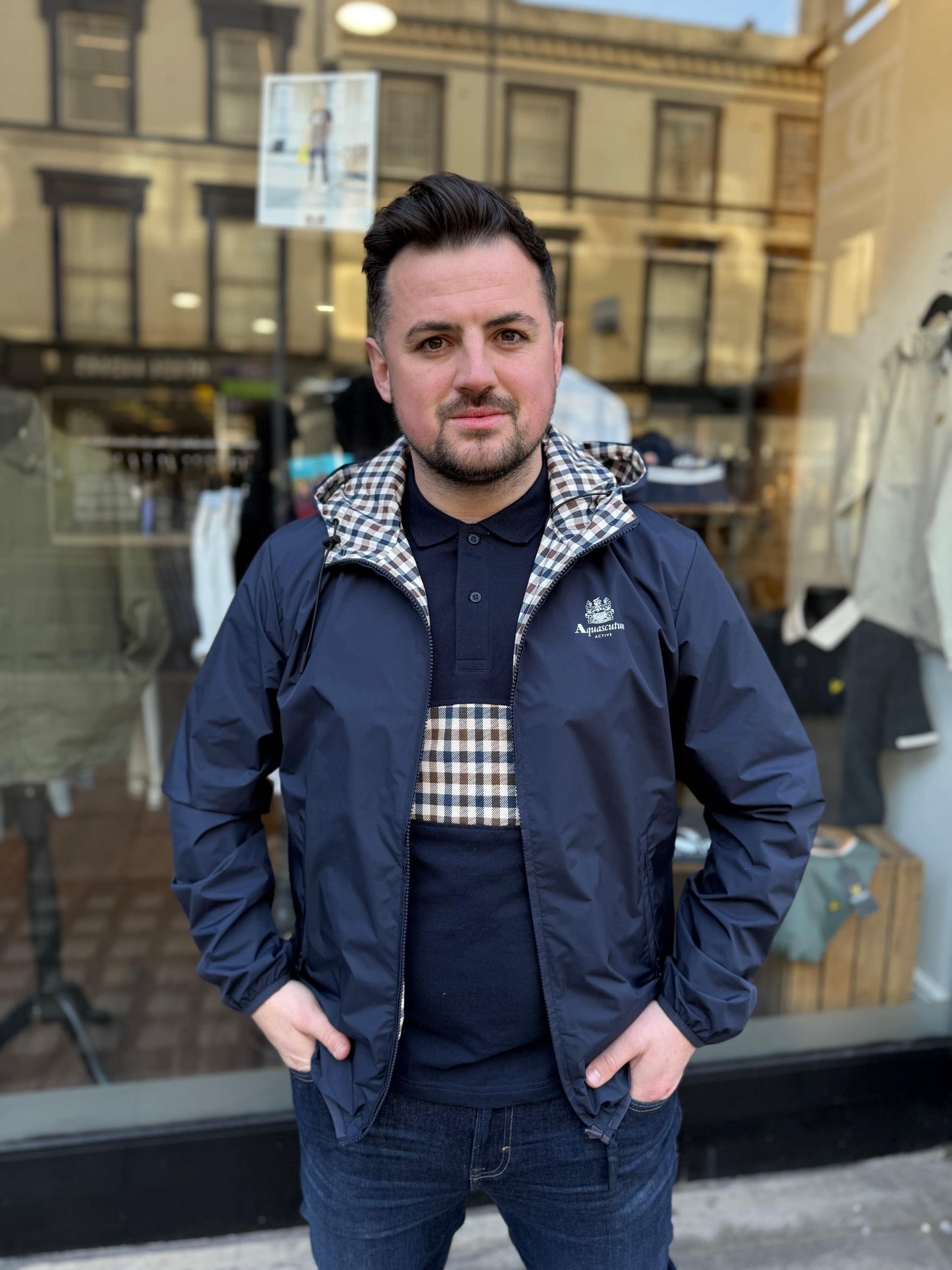 Aquascutum Reversible Zip Up Jacket - Club Check & Navy - RD1 Clothing