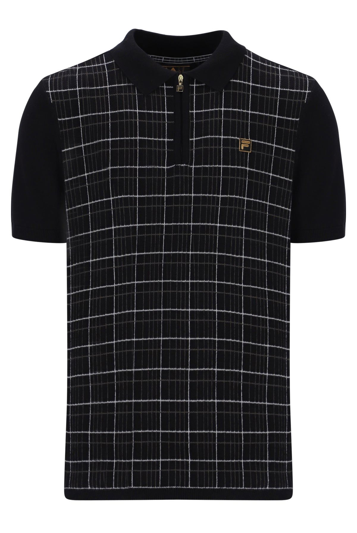 Fila Gold Enzo Knitted Check Zip Polo Shirt Black