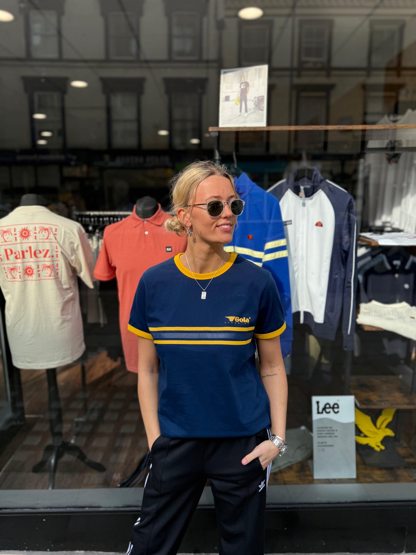 Gola Stripe Logo T-Shirt Navy/Yellow - RD1 Clothing