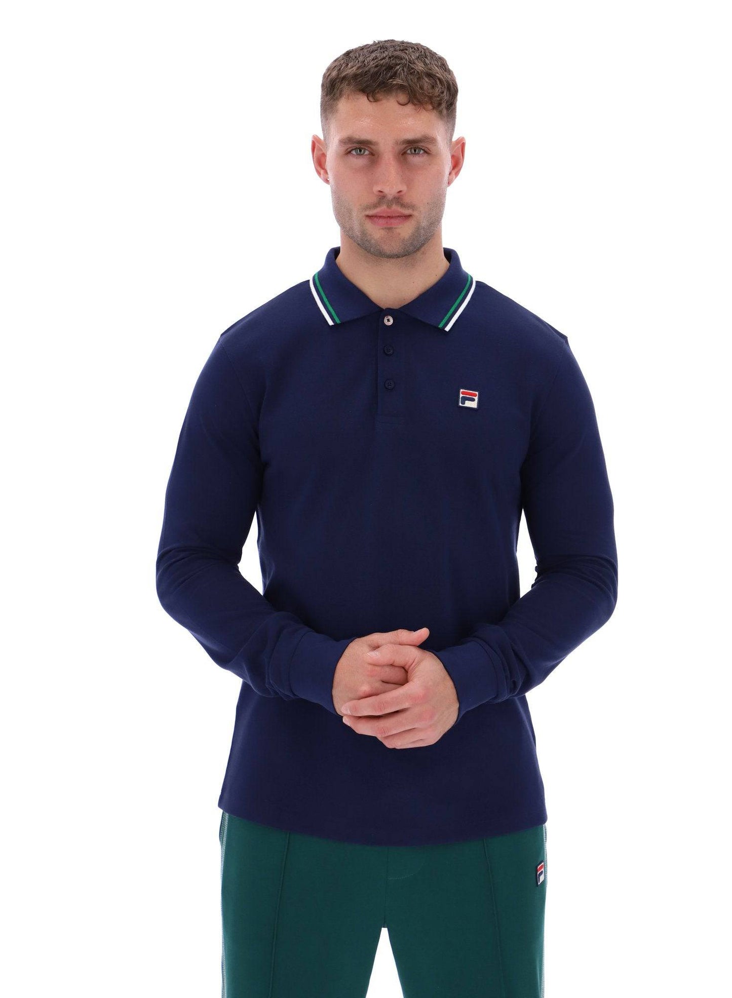 Fila Monte Tipped Collar L/S Polo Shirt Navy/Gardenia/Green - RD1 Clothing