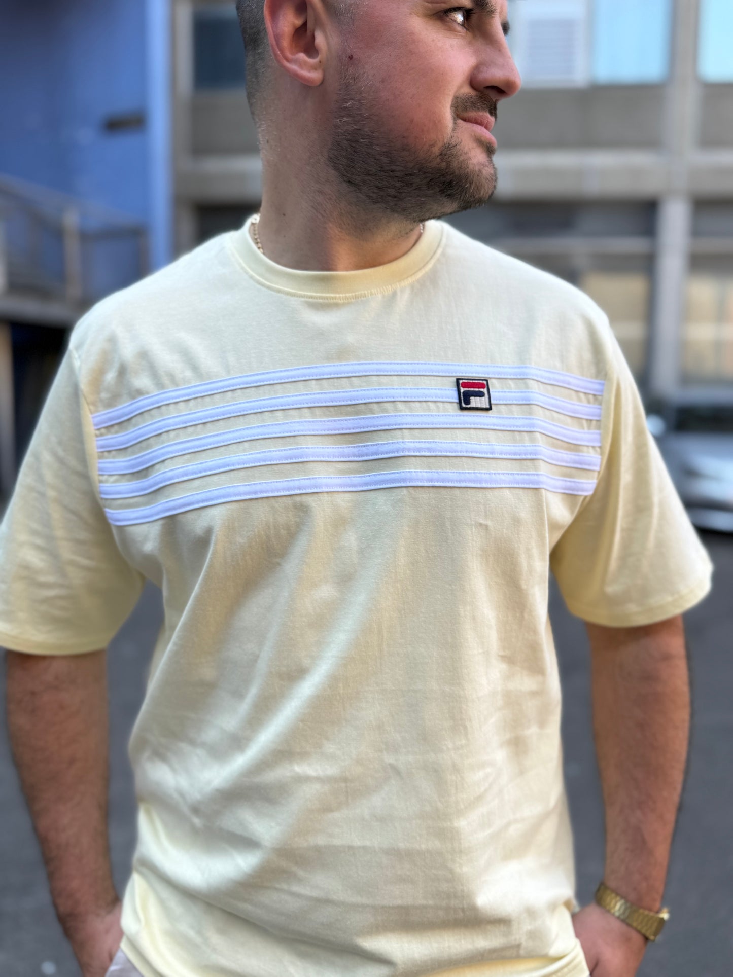 Fila Vintage Hanford Stripe T-Shirt Double Cream/White