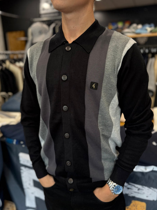 Gabicci Vintage Pedro Knitted Longsleeve Polo Black
