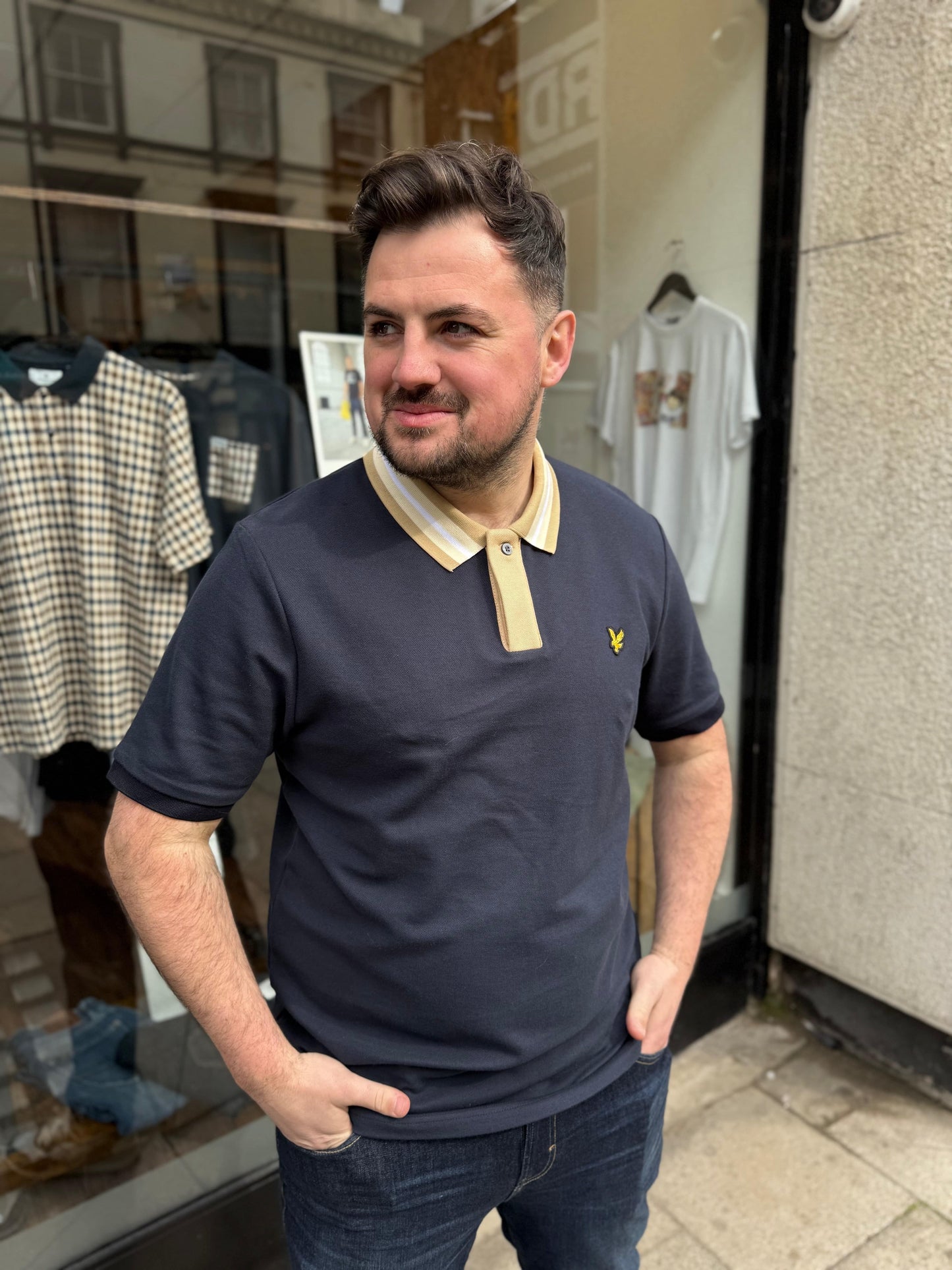 Lyle & Scott Contrast Tipped Collar Polo Shirt In Dark Navy - RD1 Clothing