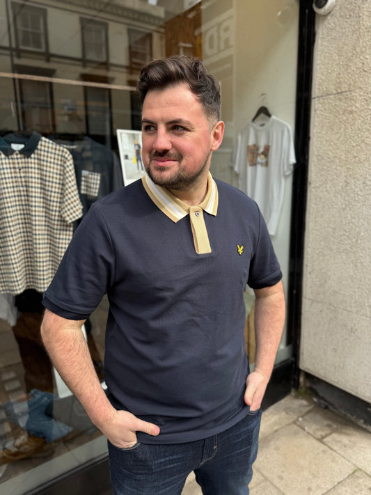 Lyle & Scott Contrast Tipped Collar Polo Shirt In Dark Navy - RD1 Clothing