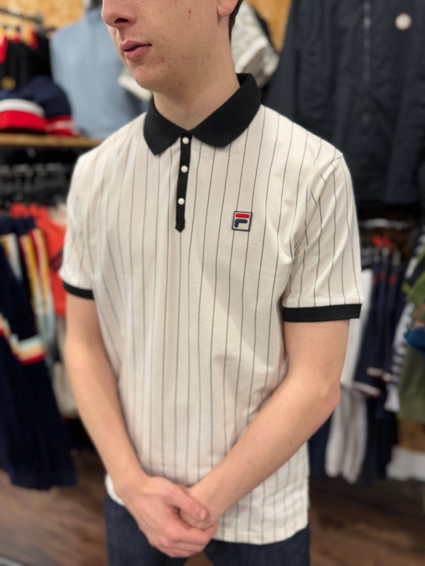Fila BB1 Striped Polo In Gardenia/Black - RD1 Clothing