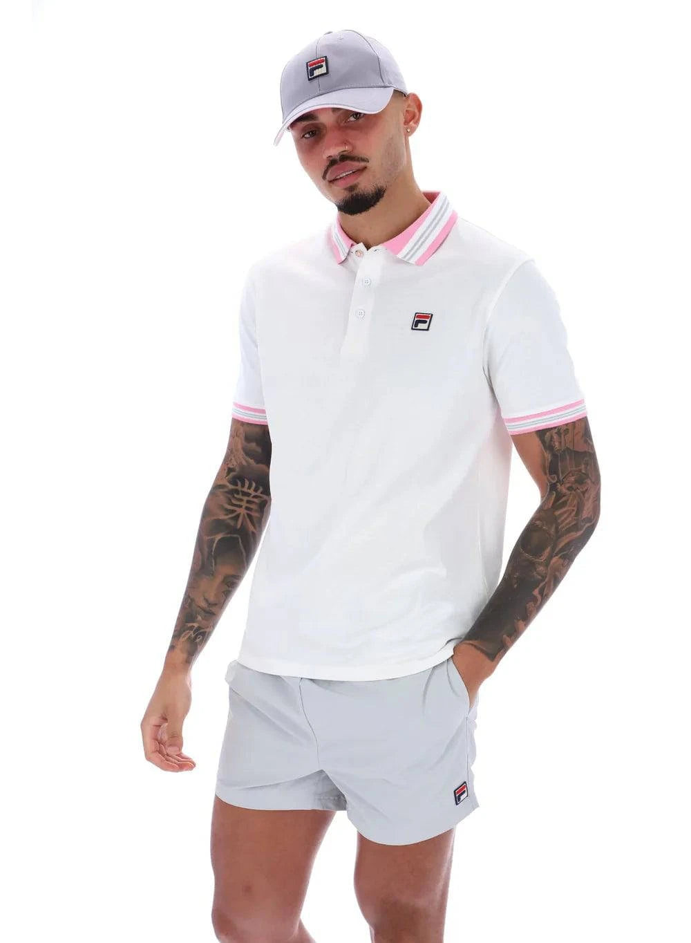 Fila Faraz Tipped Rib Polo White/Prism Pink/High Rise - RD1 Clothing