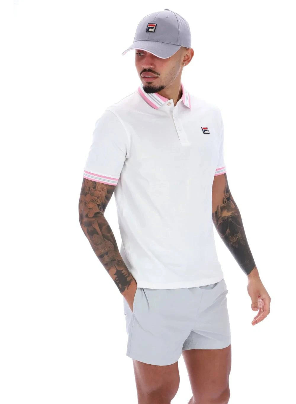 Fila Faraz Tipped Rib Polo White/Prism Pink/High Rise - RD1 Clothing