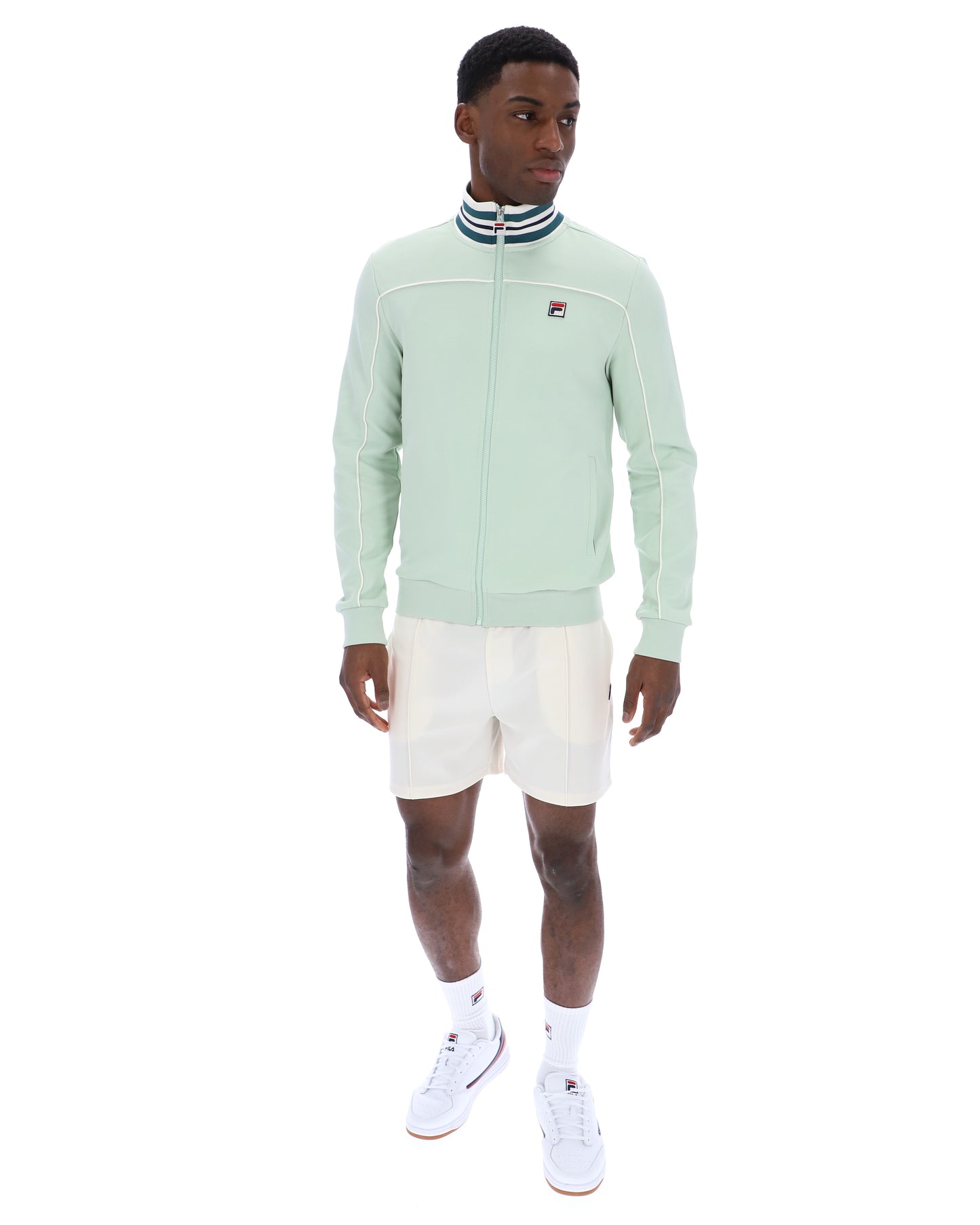 Fila vintage Federico tipped neck track top in surf spray color, featuring a classic athletic design with striped detailing.