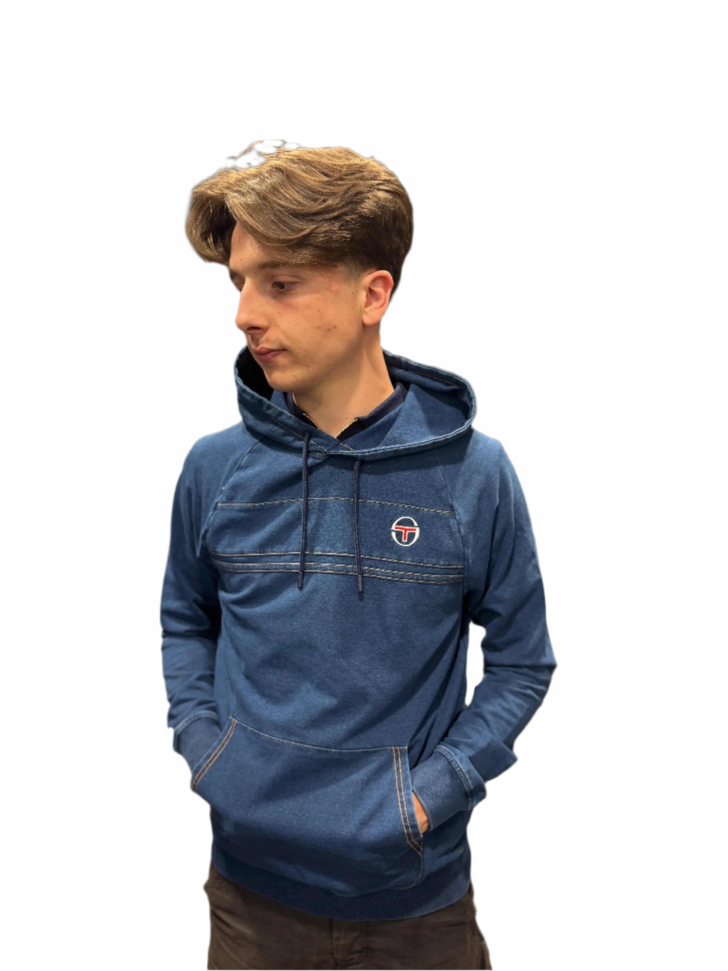 Sergio Tacchini Damarindo Pullover Denim Hoodie Mid-Denim - RD1 Clothing