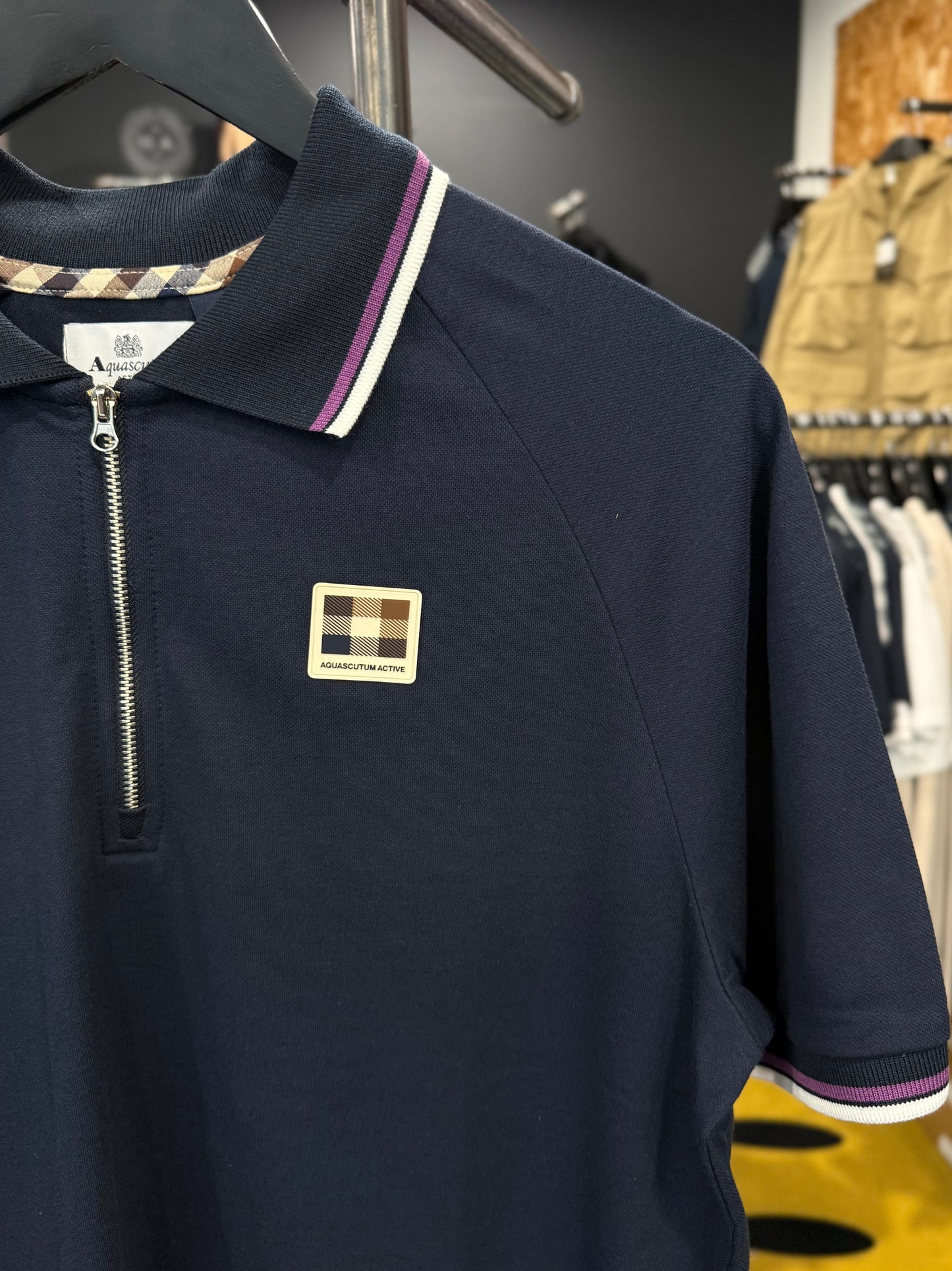 Aquascutum Stretch Piquet Half Zip Polo Navy - RD1 Clothing