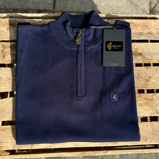 Gabicci Vintage Lasso Knitted Quarter Zip Navy - RD1 Clothing