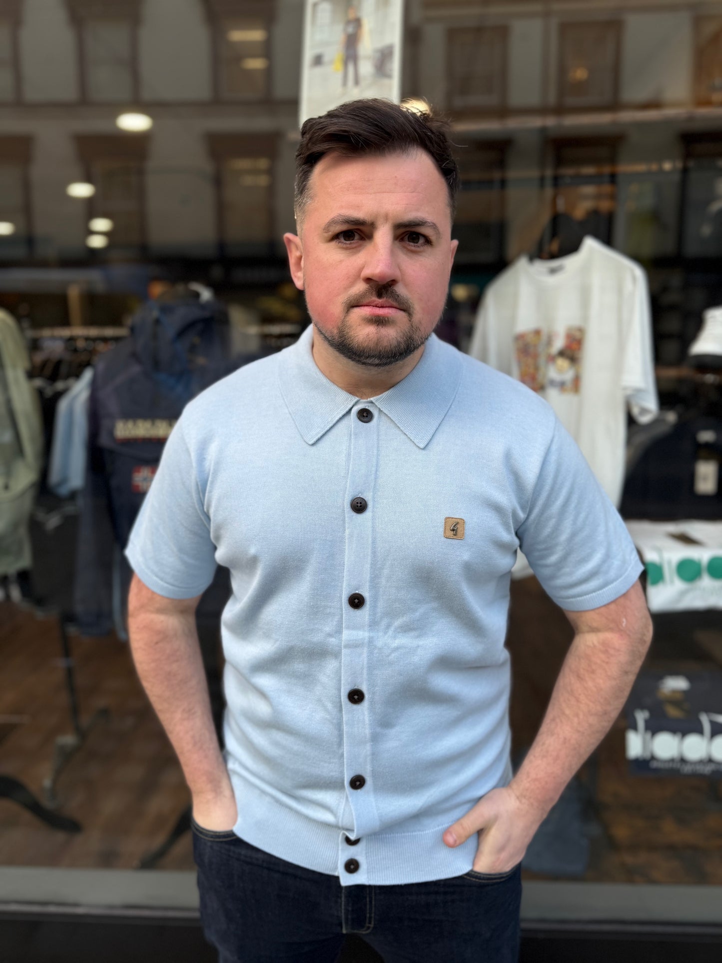 Gabicci Guinness Full Button Polo Shirt Sky Blue - RD1 Clothing