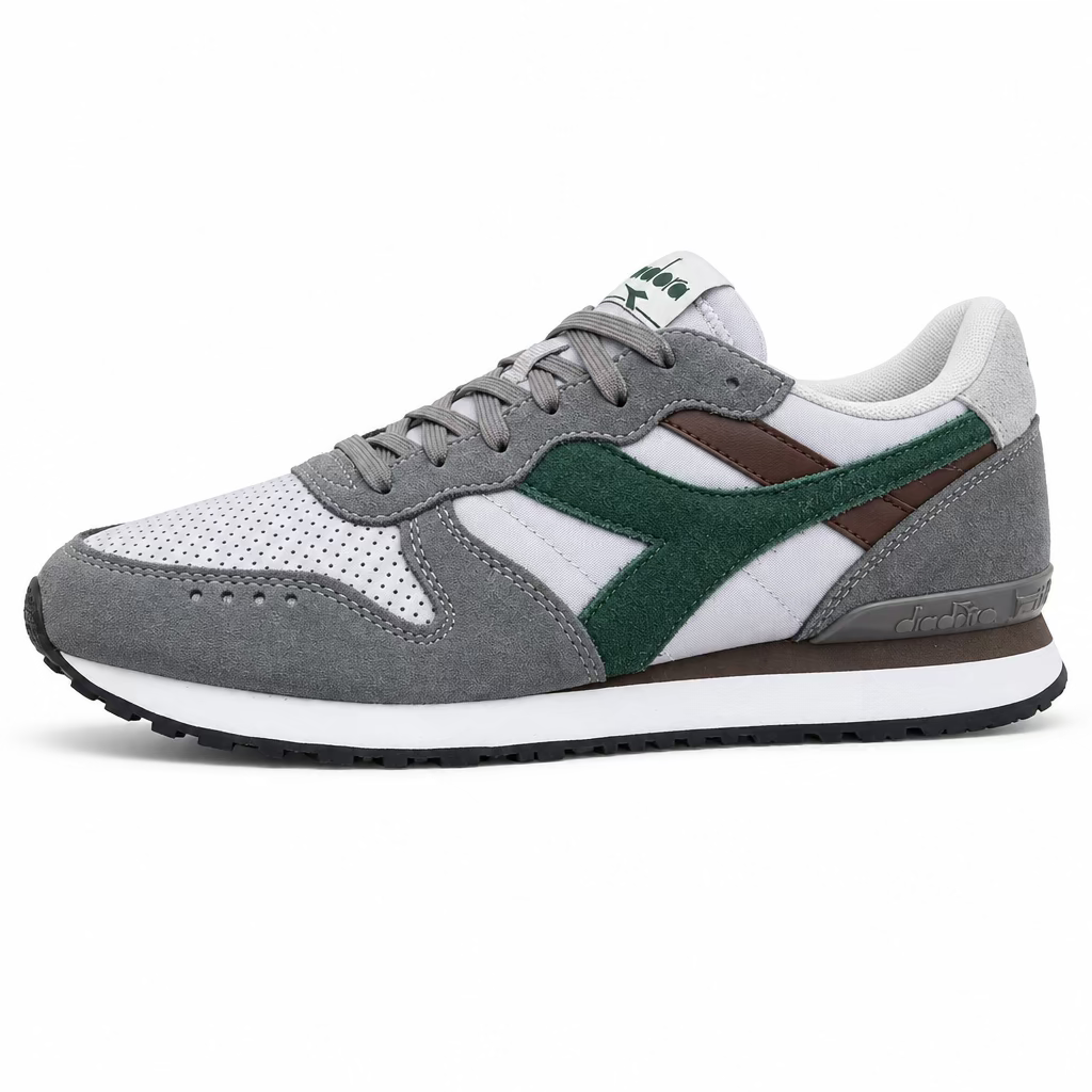 Diadora Camaro Triple M2 shoes in charcoal gray and pineneedle, featuring a sleek design and comfortable fit.