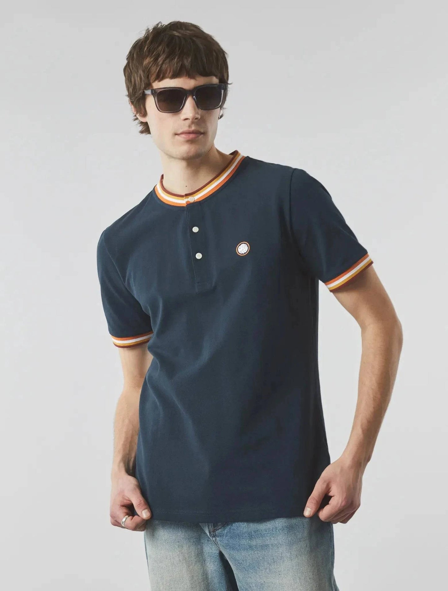 Pretty Green Hollen Grandad Tipped Polo Navy