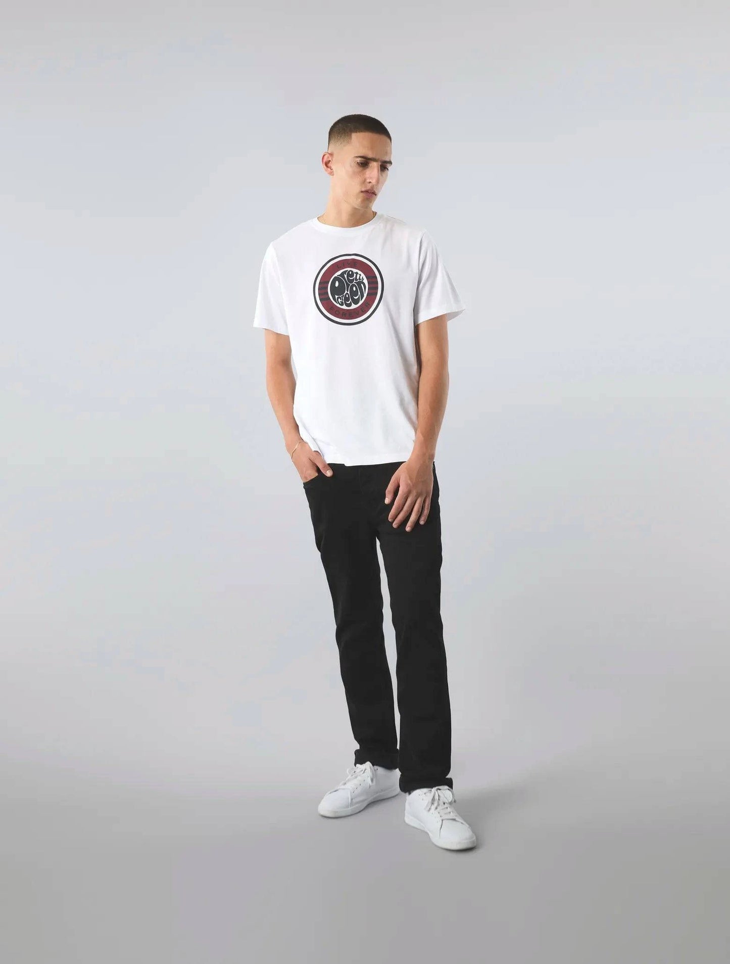 Pretty Green Live Forever Logo T-Shirt In White - RD1 Clothing