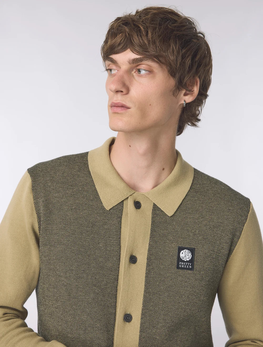 Pretty Green Roxy Longsleeve Knitted Polo Shirt Camel