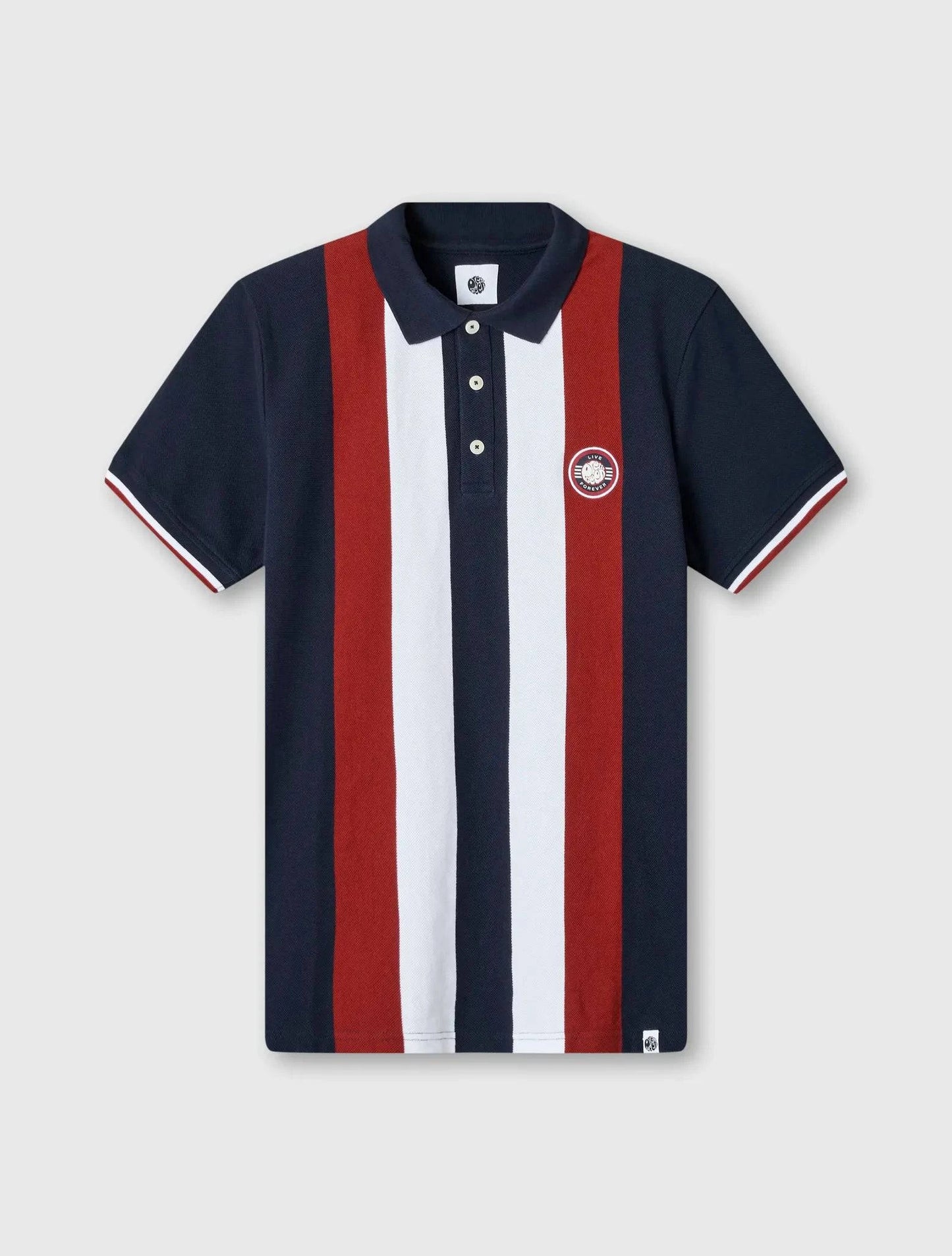 Pretty Green Live Forever Engineered Stripe Polo In Navy - RD1 Clothing