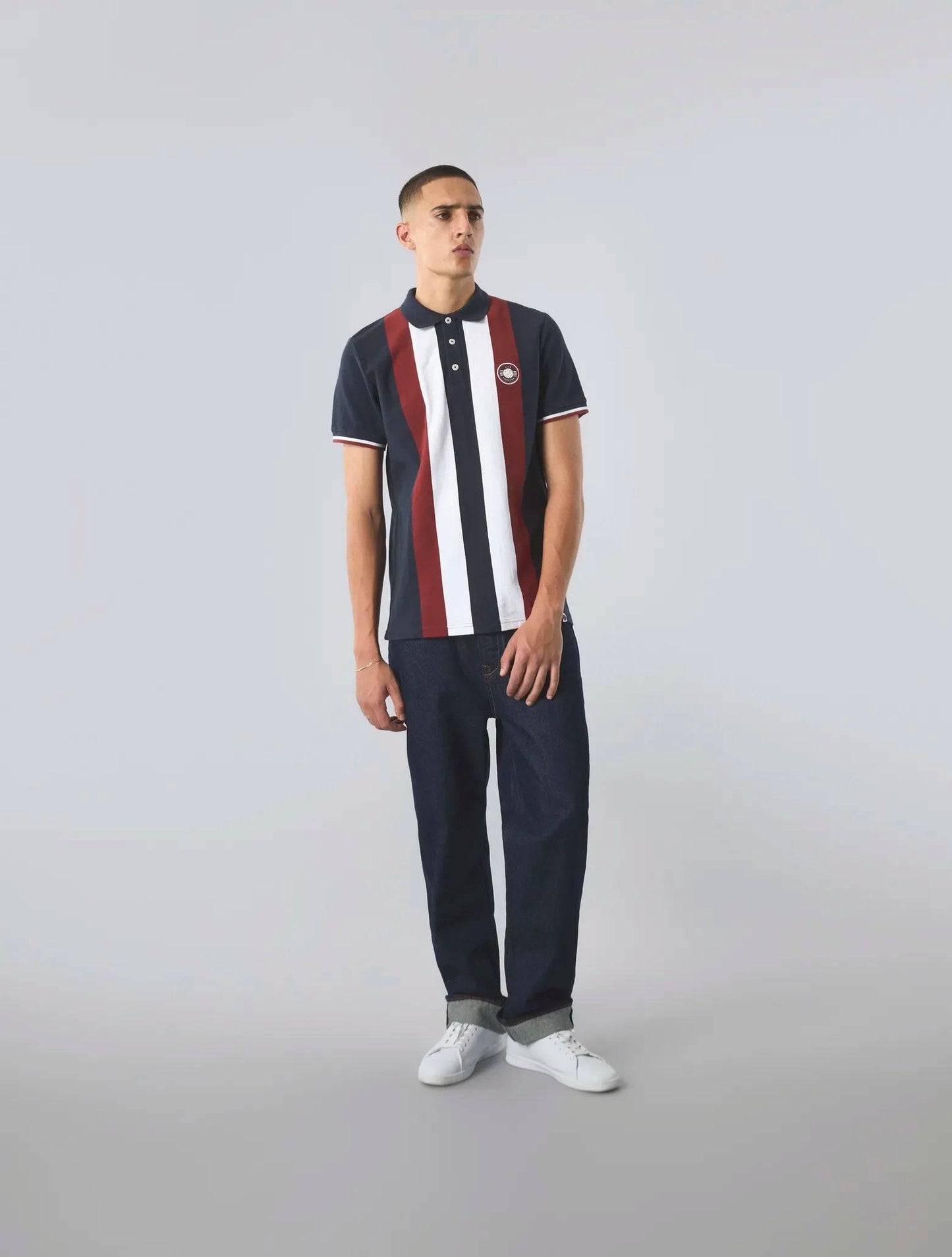 Pretty Green Live Forever Engineered Stripe Polo In Navy - RD1 Clothing