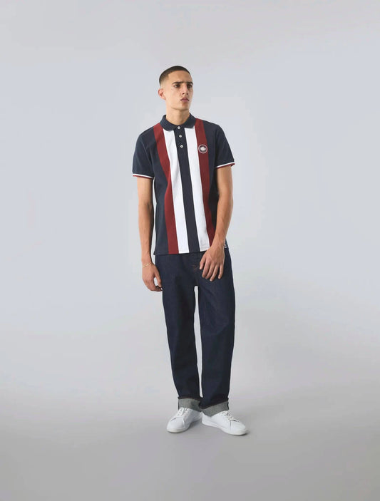 Pretty Green Live Forever Engineered Stripe Polo In Navy - RD1 Clothing