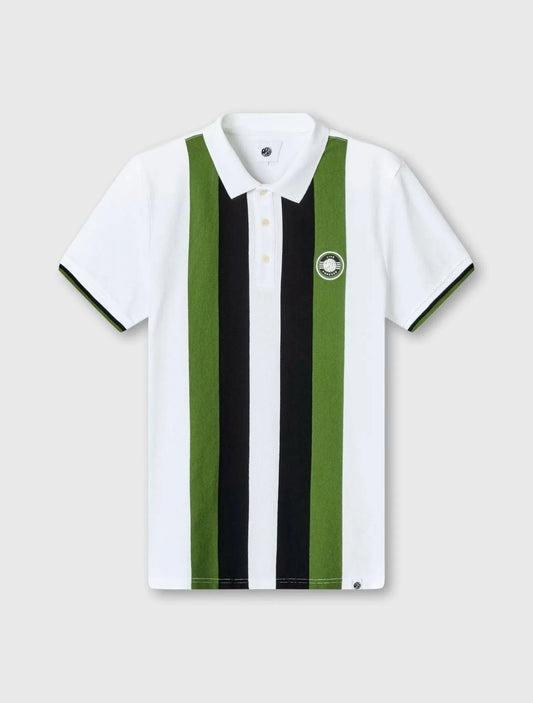 Pretty Green Live Forever Engineered Stripe Polo In White - RD1 Clothing