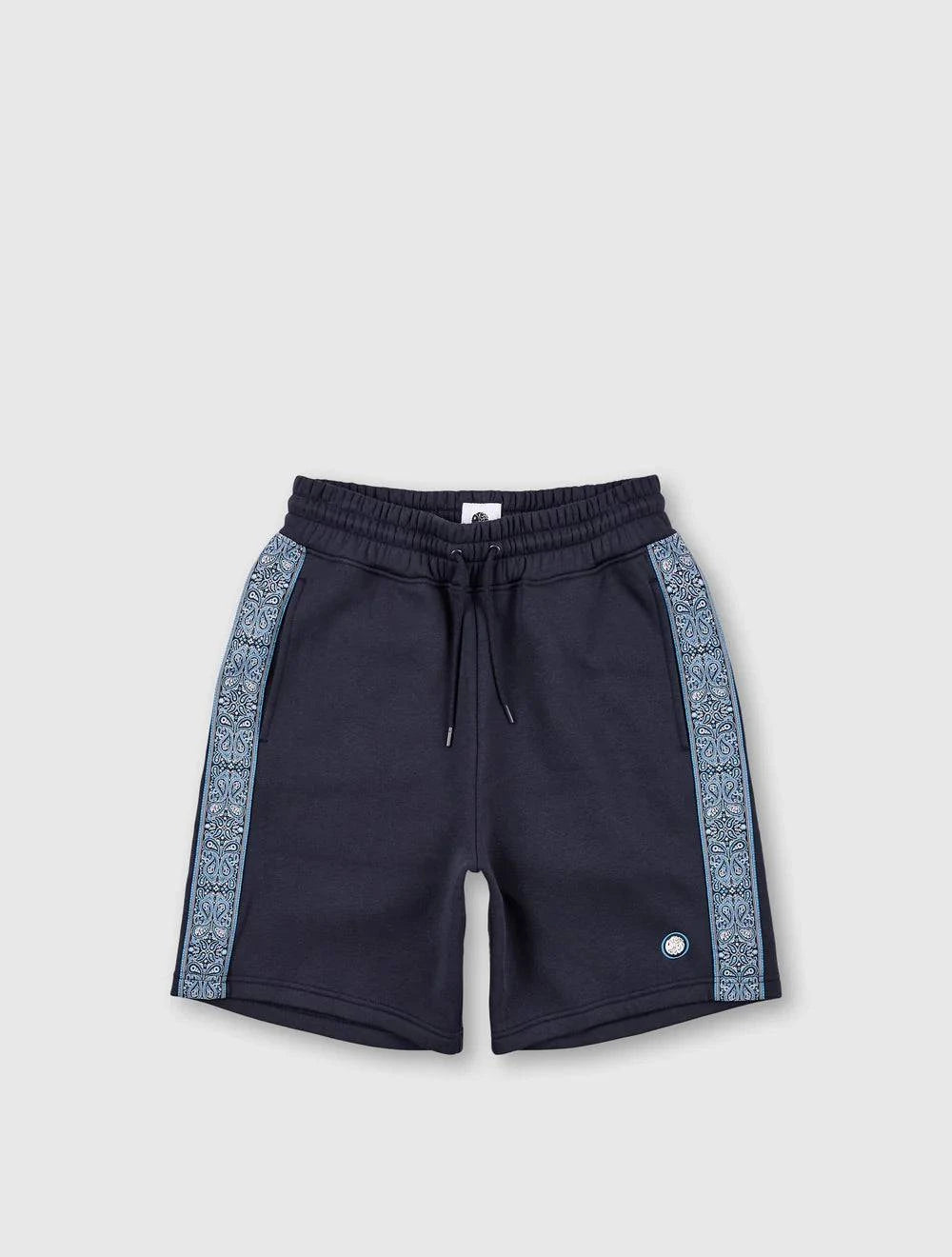 Pretty Green Eclipse Paisley Tape Jogger Sweat Short In Navy - RD1 Clothing