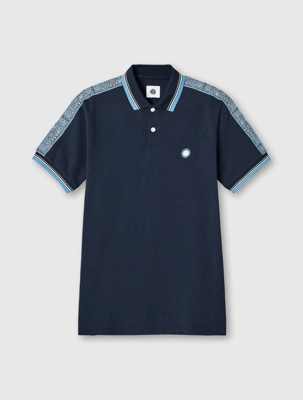 Pretty Green Eclipse Paisley Tape SS Polo In Navy - RD1 Clothing