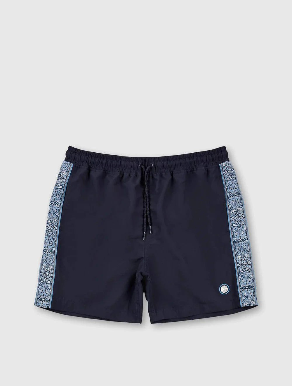 Pretty Green Eclipse Paisley Tape Swim Shorts In Navy - RD1 Clothing