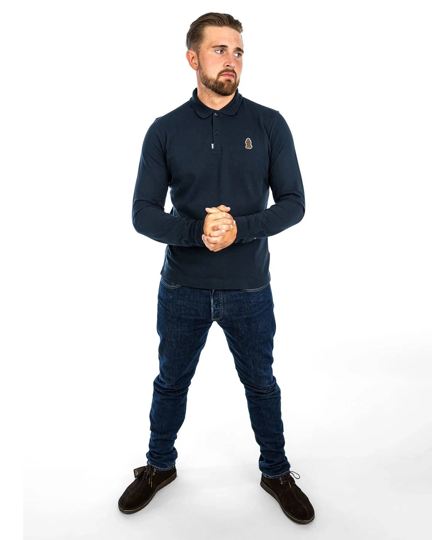 Grand Alliance Long Sleeve Slim Fit Polo In Navy - RD1 Clothing